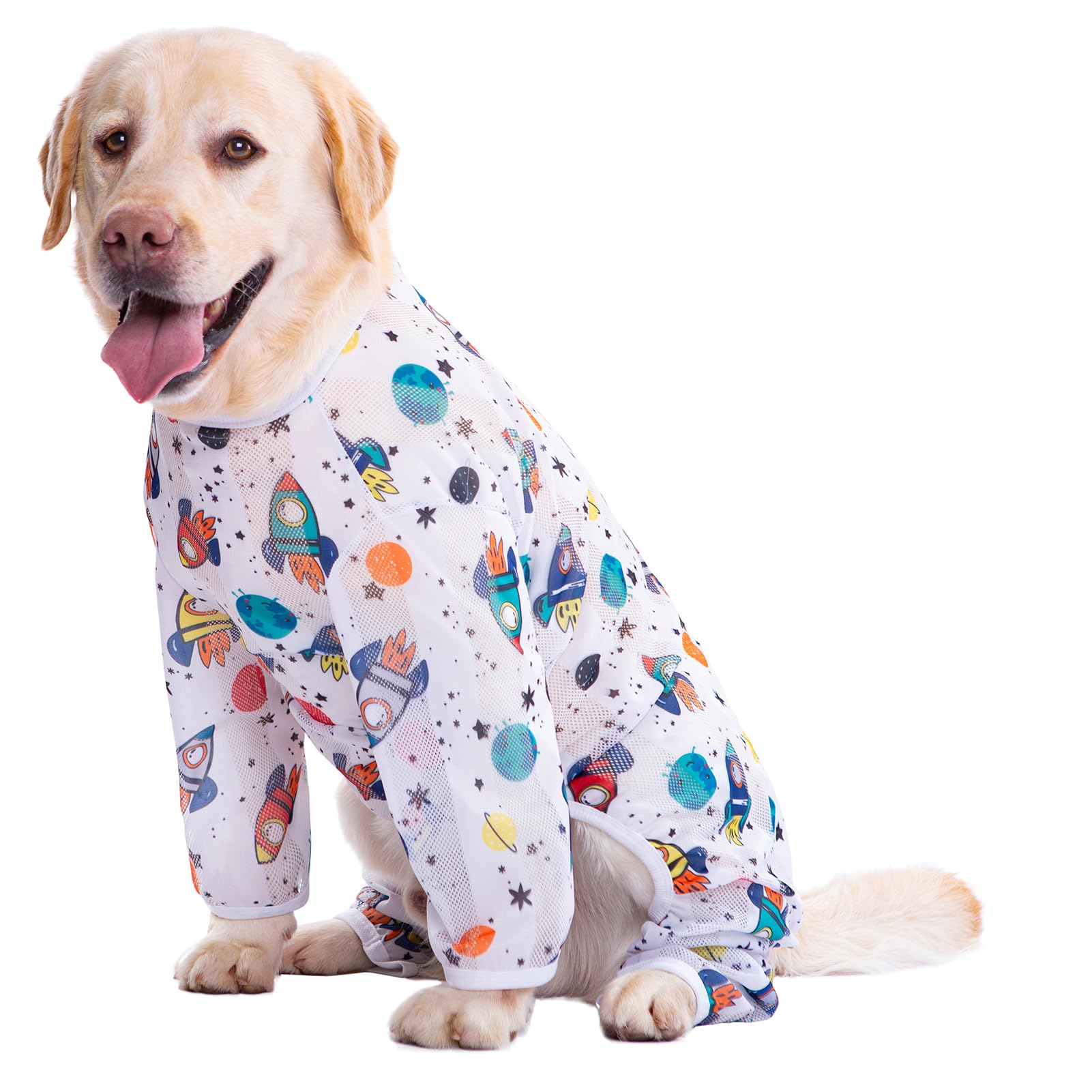 【送料無料】KUVEELA PET 犬服 大型犬 中型犬 クールベスト Tシャツ ドッグウェア クールウェア 夏服 通気 接触冷感 ひんやり 虫よけ 脱毛保護 日焼き防ぐ お散歩 色：(長袖)ホワイト・ロケット、サイズ：6L