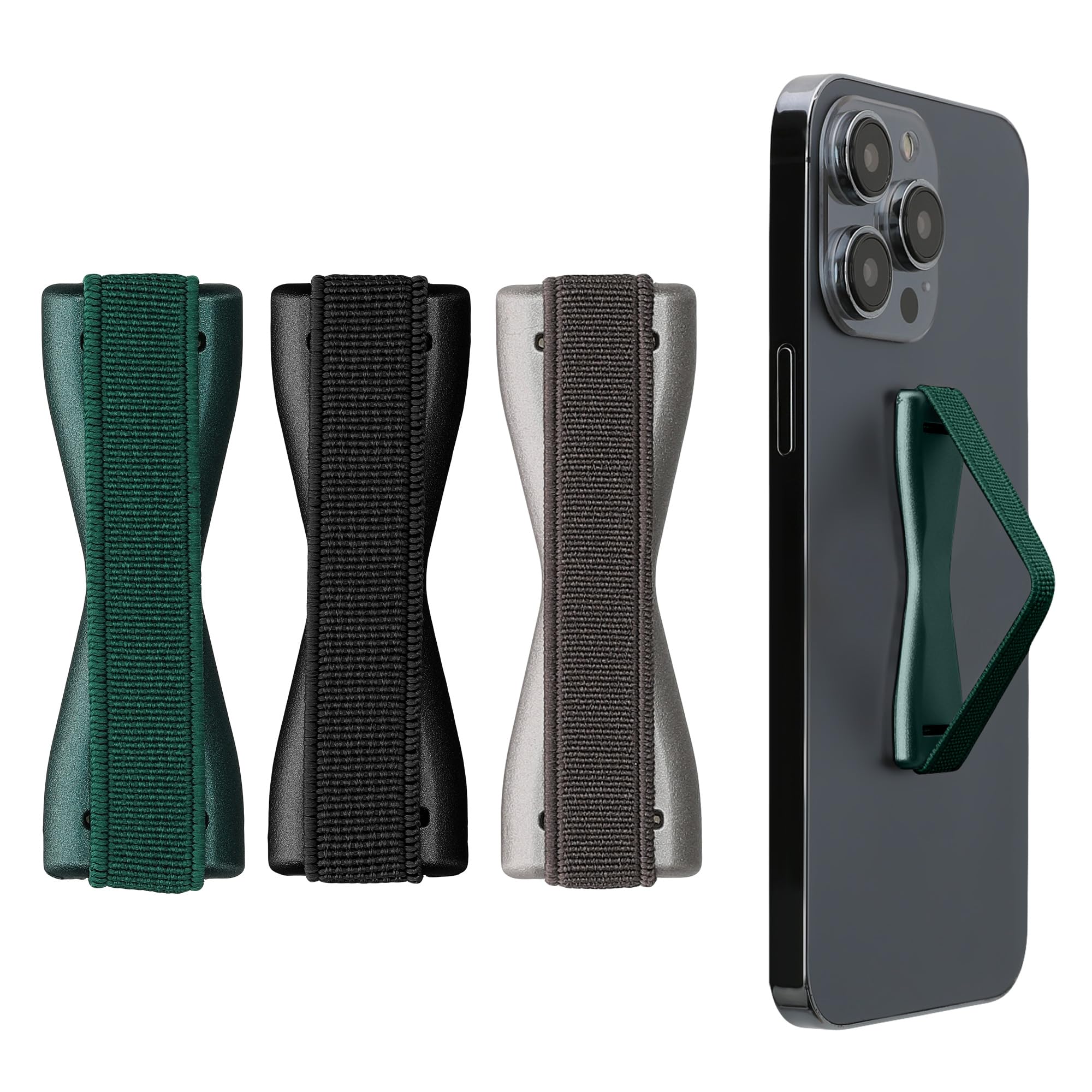 【送料無料】kwmobile 3x スマートフォン フィンガーホルダー iPhone Galaxy AQUOSなどに対応 - 片手 ゴムバンド グリップ - 黒色/シルバー/ピンクゴールド 色：グレー / メタリック翡翠色 / 黒色