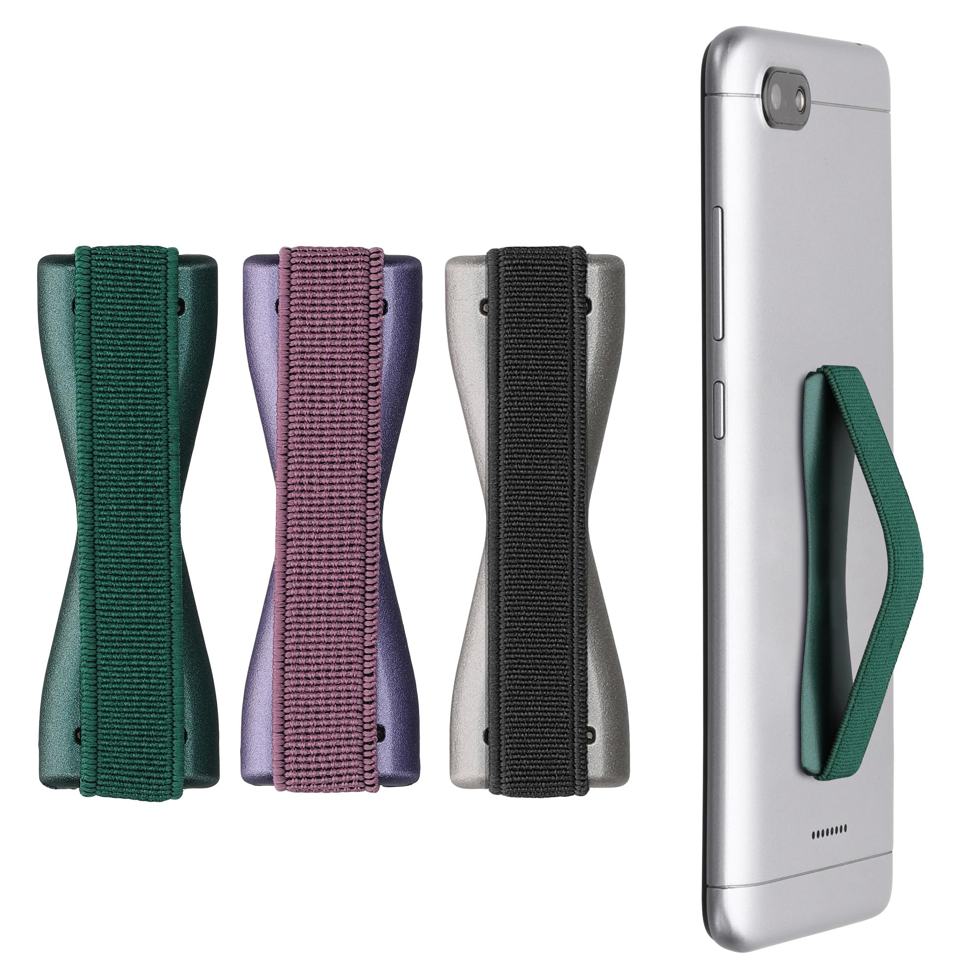 【送料無料】kwmobile 3x スマートフォン フィンガーホルダー iPhone Galaxy AQUOSなどに対応 - 片手 ゴムバンド グリップ - 黒色/シルバー/ピンクゴールド 色：メタリック翡翠色 / メタリックパープル / グレー