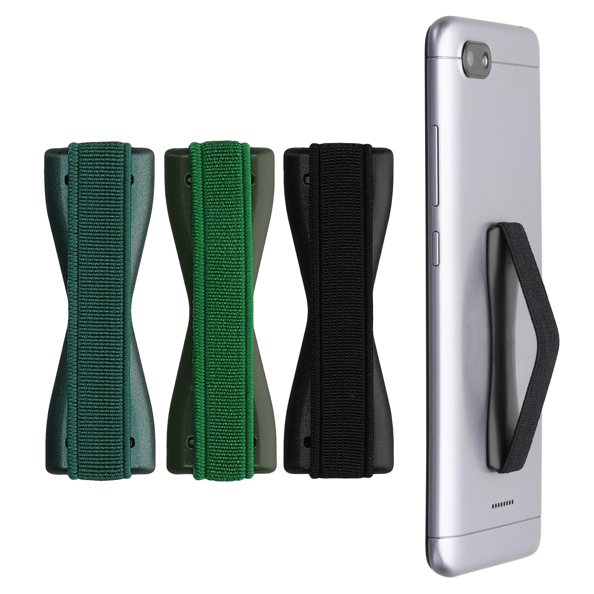 【送料無料】kwmobile 3x スマートフォン フィンガーホルダー iPhone Galaxy AQUOSなどに対応 - 片手 ゴムバンド グリップ - 黒色/シルバー/ピンクゴールド 色：メタリック翡翠色 / 深緑色 / 黒色