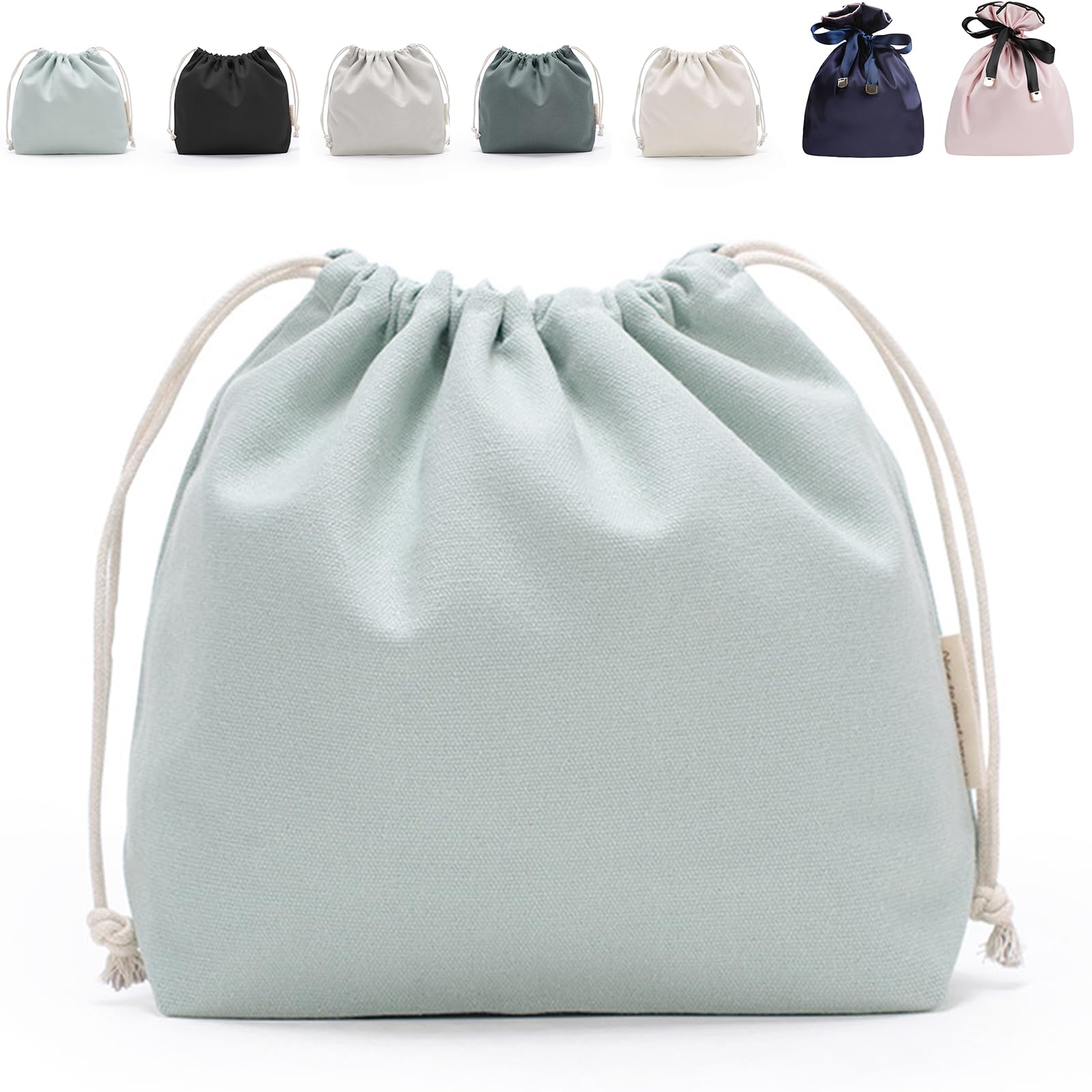 【送料無料】FINGOOO 巾着袋 収納袋 ギフトバッグ 無地 かわいい おしゃれ 可愛い 小 マチ付き 収納ポーチ ラッピング 旅行 学校用 メイク 化粧品 小物入れ 色：蕎麦切色[そばきりいろ]、サイズ：帆布 M