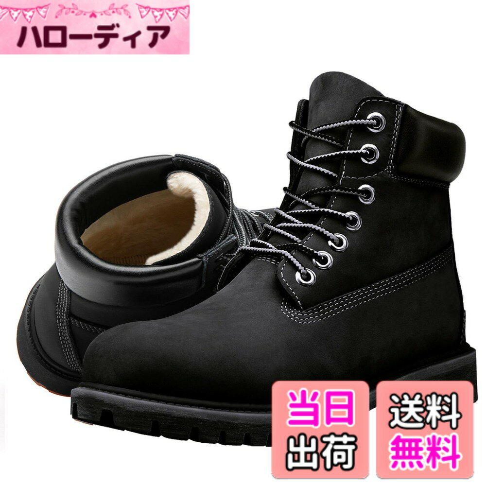 【送料無料】[SOARHOPE] メンズ 本革 エンジニア ショート ワークブーツ ハイカットレースアップ 編み上げ 軽量 防水 ブーツ Boots Leather for man 色：A2 クラシック黒(裹起毛)、サイズ：22.5 cm 3E