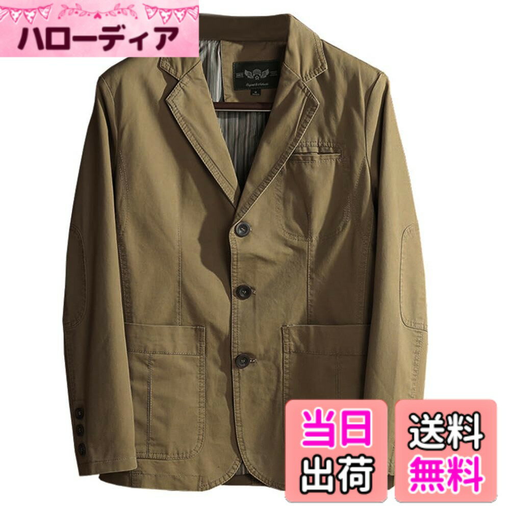 Jacket - 【送料無料】[ZANBANG] ブレザー テーラードジャケット メンズ 綿 スーツジャケット コート フォーマル 紳士 スリム 無地 ビジネス カジュアル 通勤 大きいサイズ HS29 色：カーキ、サイズ：M