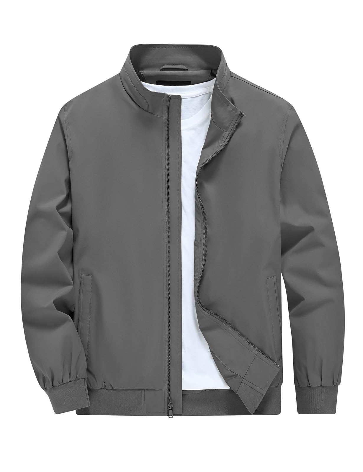 【送料無料】[Gopune] ジャンパー メンズ 薄手 ブルゾン 春秋服 アウター 立襟 ゴルフ パーカー スイングトップ 撥水 カジュアル ライトジャケット 防風 コート マウンテンパーカー 作業着 日常着 大きいサイズ 色：ダックグレー、サイズ：4XL