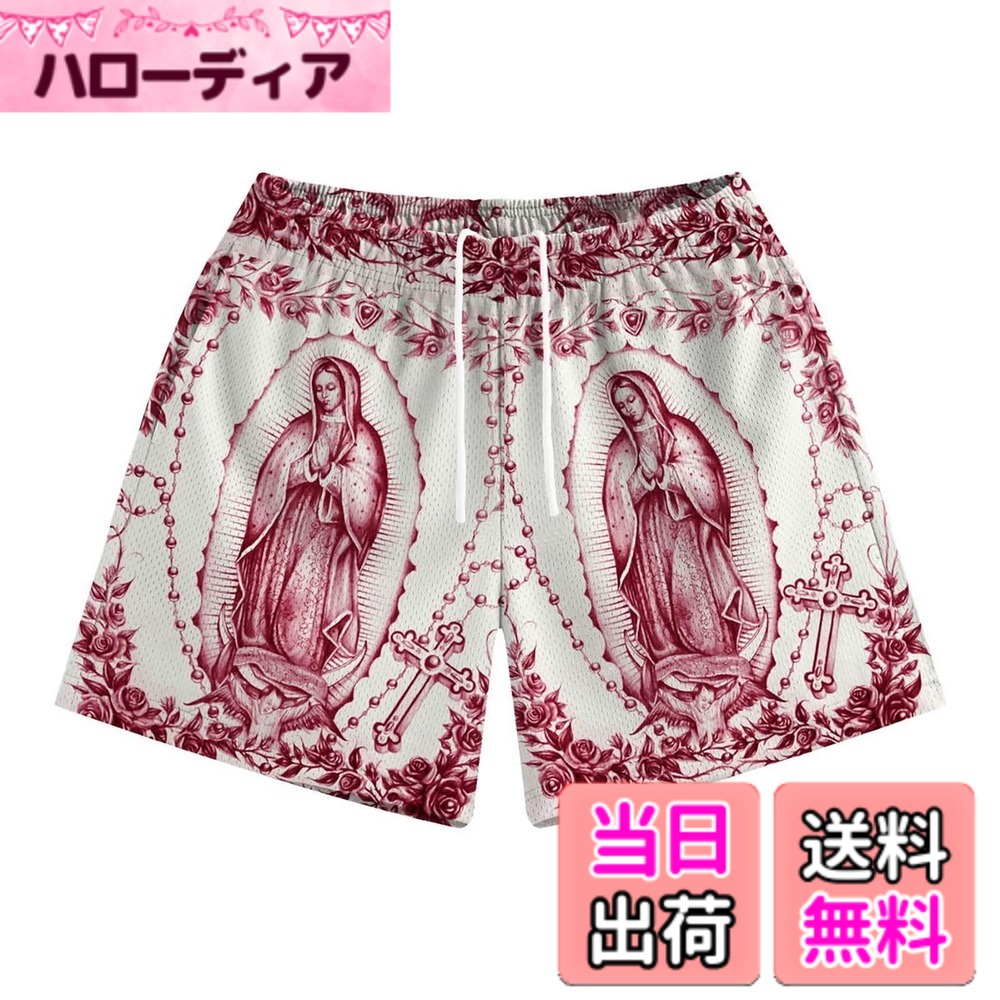 樂天商城 - 【送料無料】[KULIXI] ショートパンツ メンズ バスケットボールパンツ トレーニング ハーフパンツ スポーツ ジムウェア カシューナッツ柄 かえん柄 フィットネス ポケット付き カジュアル 短パンツ DK-5383 色：5413レッド、サイズ：L