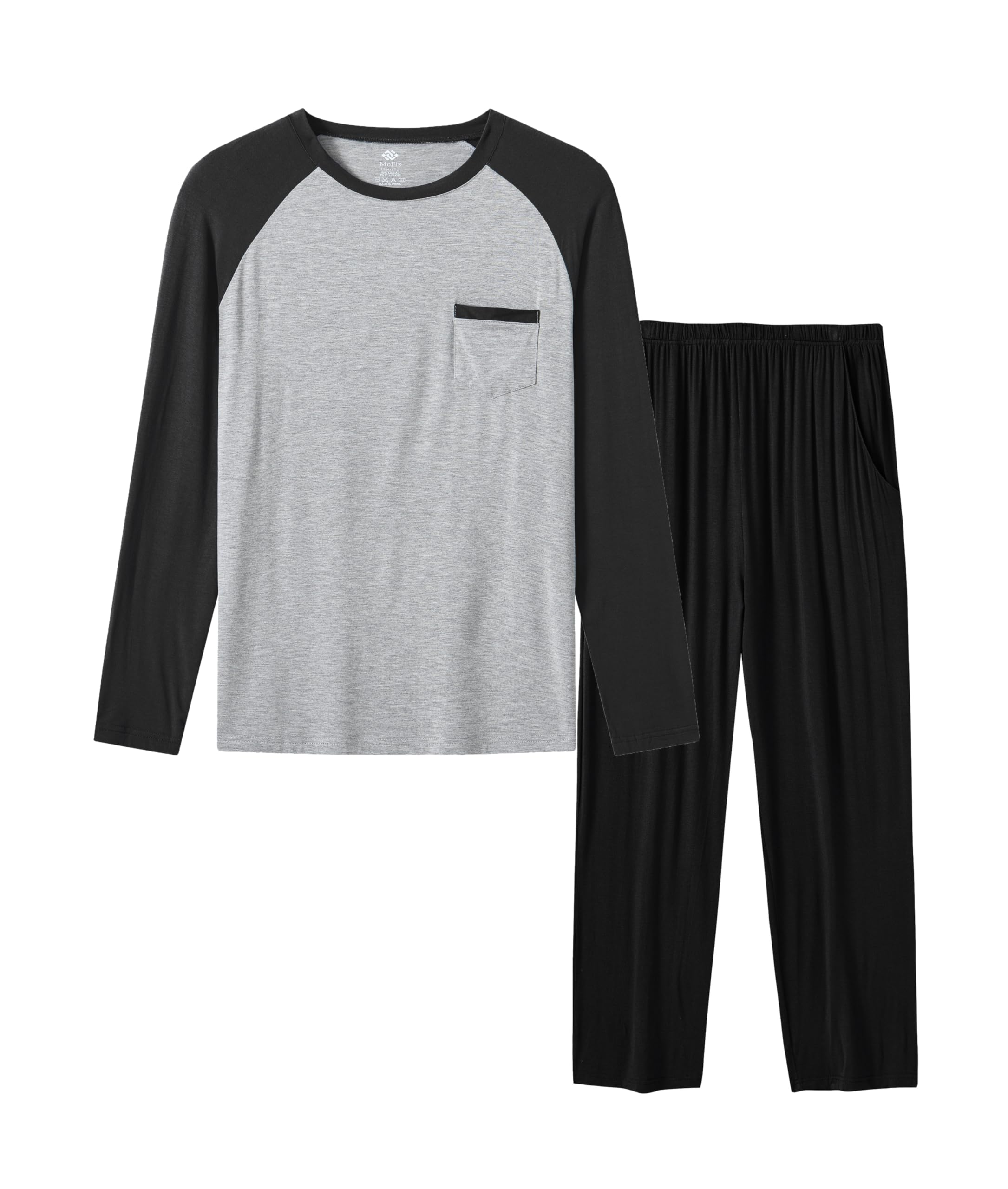【送料無料】[MoFiz] パジャマ メンズ 長袖 半袖 ルームウェア 大きいサイズ 上下セット ゆったり スウェット ポケット付き 寝間着 部屋着 ふんわり 柔らかく 吸汗 通気性 色：ブラック(長袖長ズボン)、サイズ：2XL