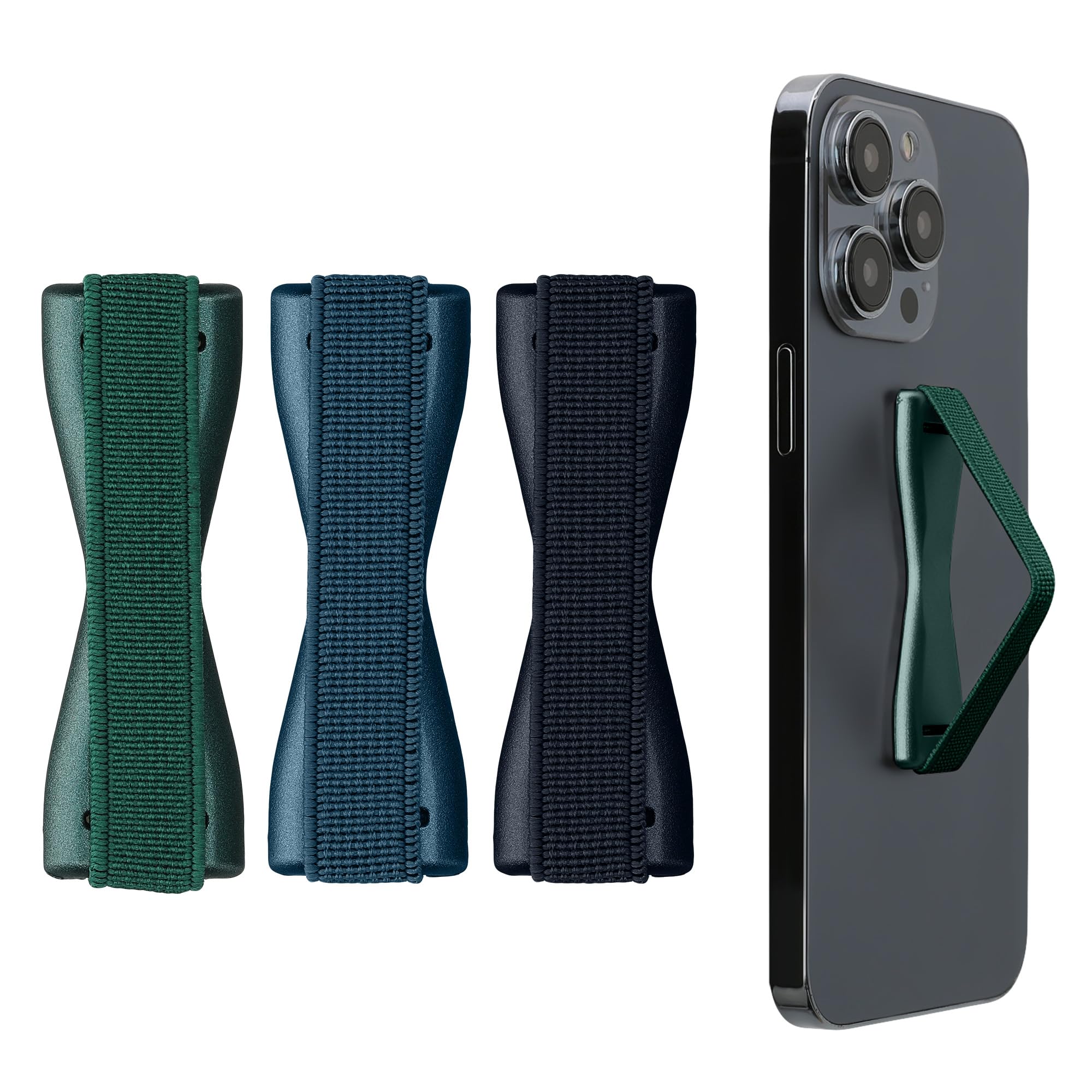 【送料無料】kwmobile 3x スマートフォン フィンガーホルダー iPhone Galaxy AQUOSなどに対応 - 片手 ゴムバンド グリップ - 黒色/シルバー/ピンクゴールド 色：メタリック ゾディアック ブルー / 翡翠色 / カリビアンブルー