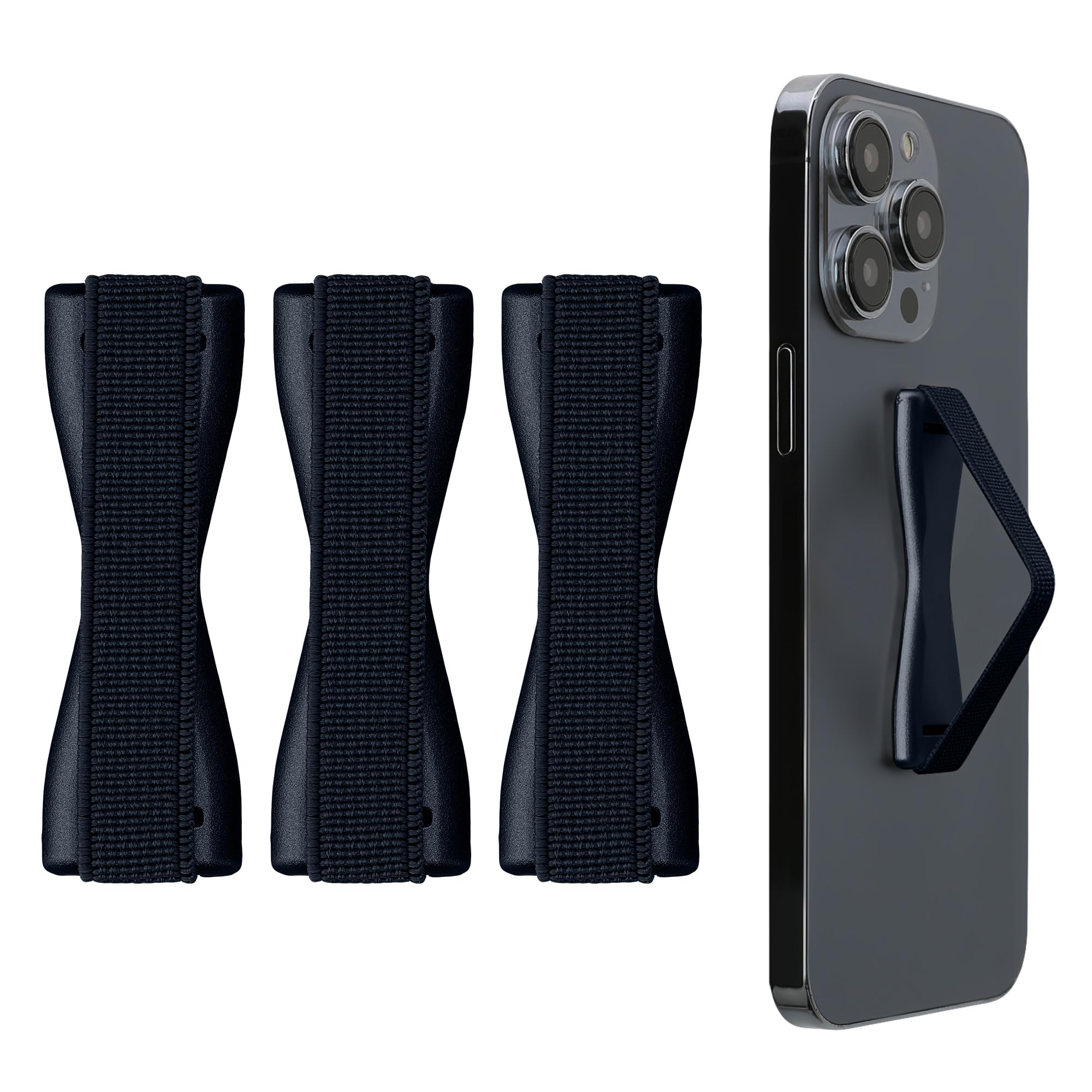 【送料無料】kwmobile 3x スマートフォン フィンガーホルダー iPhone Galaxy AQUOSなどに対応 - 片手 ゴムバンド グリップ - 黒色/シルバー/ピンクゴールド 色：メタリック ゾディアック ブルー