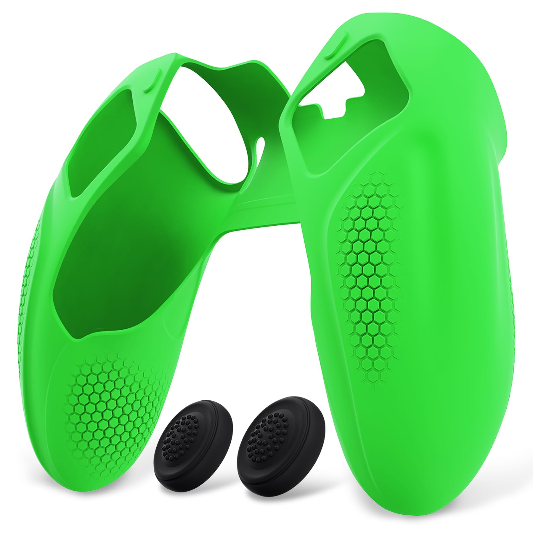 【送料無料】PlayVital ps5 Edgeコントローラーに対応用滑り止めオープンデザインシリコンカバースキンNinjaエディション、人間工学に基づいたプロテクターソフトラバーケース、サムグリップキャップ付きps5 Edgeワイヤレスコントローラー用 色：グリーン