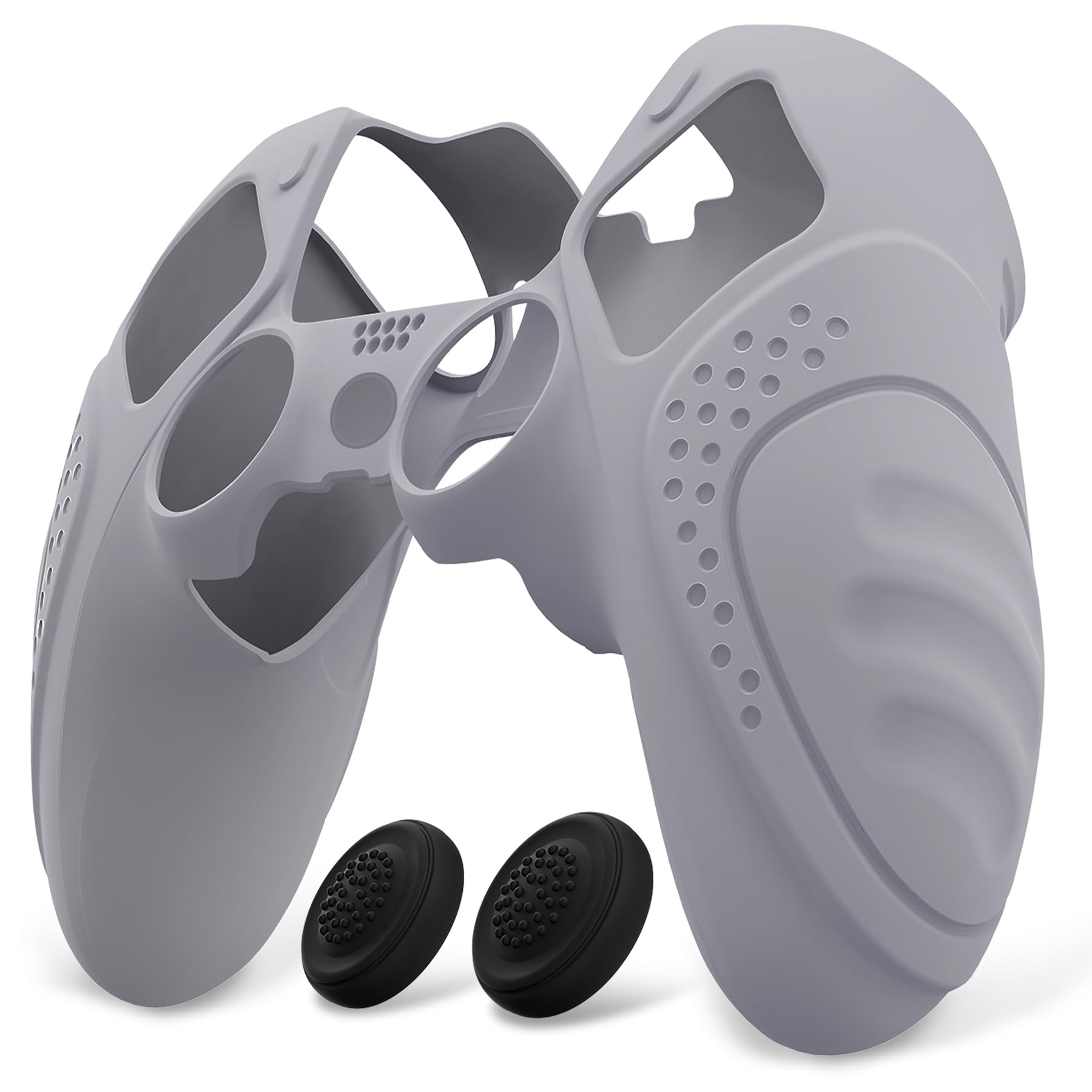 【送料無料】PlayVital ps5 Edgeコントローラーに対応用滑り止めシリコンカバーケース、ps5 Edgeワイヤレスコントローラー用ソフトラバープロテクタースキン、サムグリップキャップ付き。 色：グレー