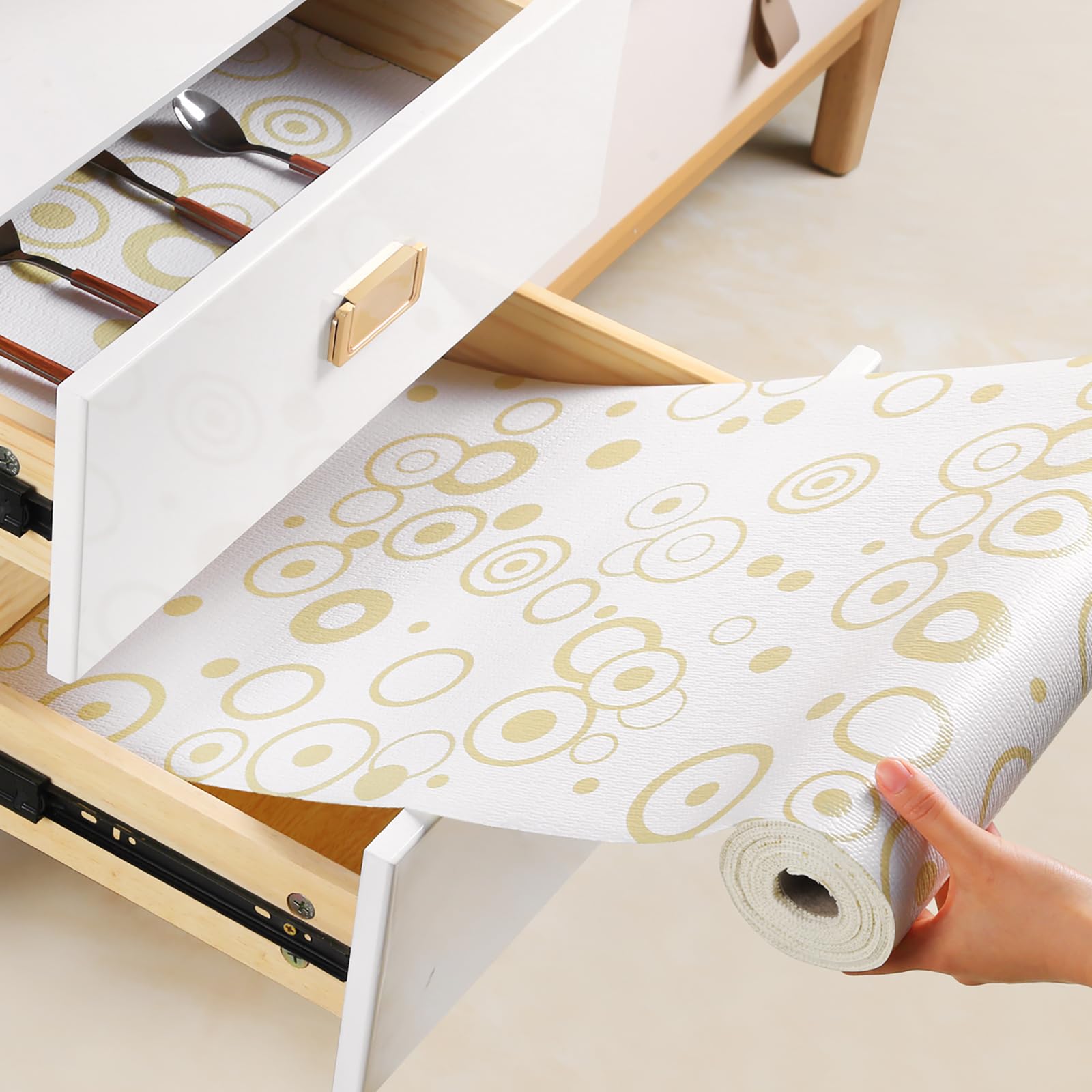 【送料無料】wohomuke 食器棚シートシェルフライナー キッチンシート 透明 EVA製 保護シート 保護マット 滑り止め 防虫 抗菌 防カビ 収納シート キッチン 引き出しシート 冷蔵庫マット 本棚マット 自由裁断 色：丸柄、サイズ：長さ6.1m x 幅61cm