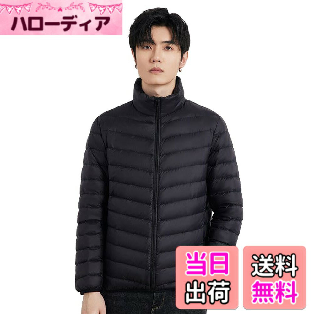 Jacket - 【送料無料】WOFOSY ダウンジャケット メンズ 軽量 ライトダウンジャケット 暖かい 防風 ウルトラライト カジュアル 通勤 旅行 収納袋付き 春秋冬 SY210 色：ブラック、サイズ：L