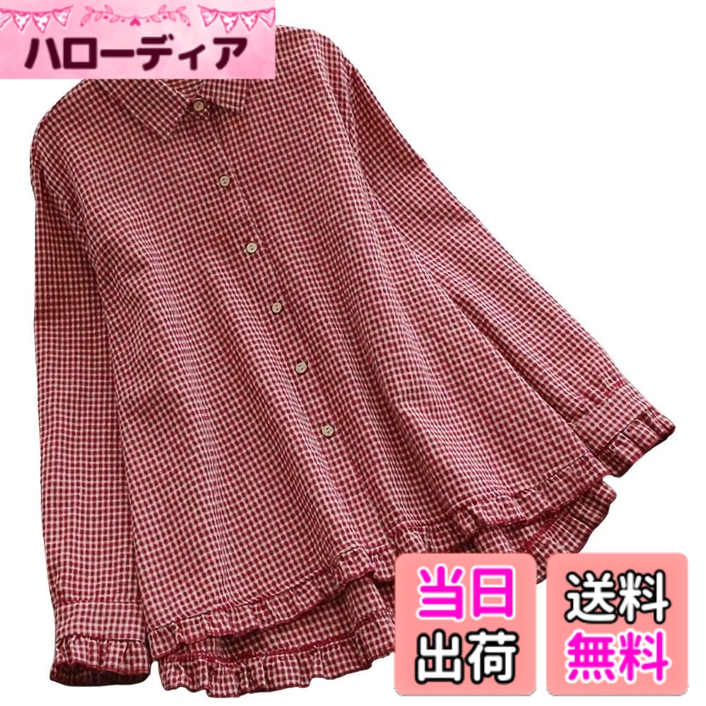 Other - 【送料無料】[emptio] [エンプティオ] 長袖 チェック柄 ブラウス レディース シフォン チュニック エレガント トップス 色：ギンガムチェック柄レッド、サイズ：2XL