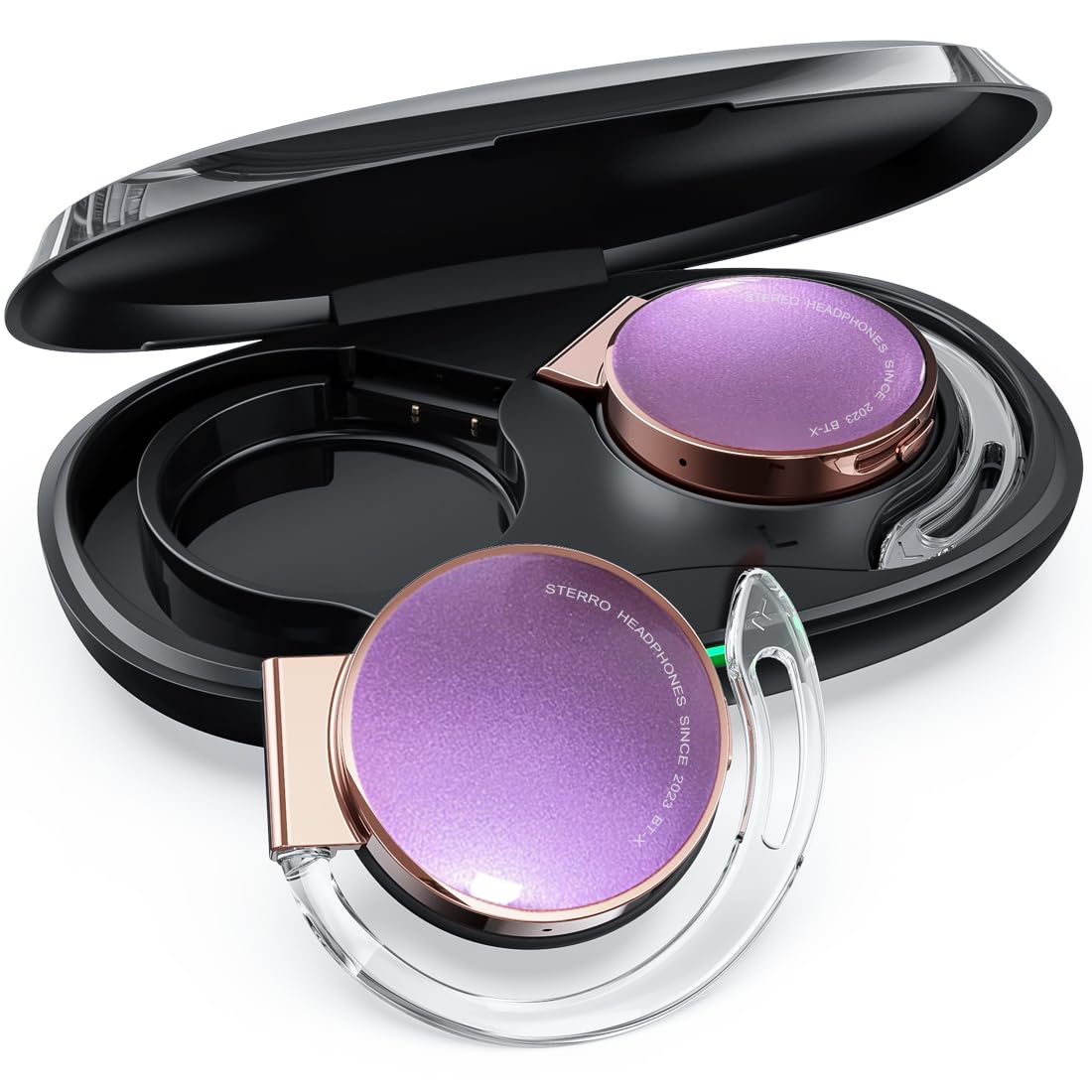 【送料無料】耳掛けヘッドホン Bluetooth 5.3 色：ローズゴールド紫