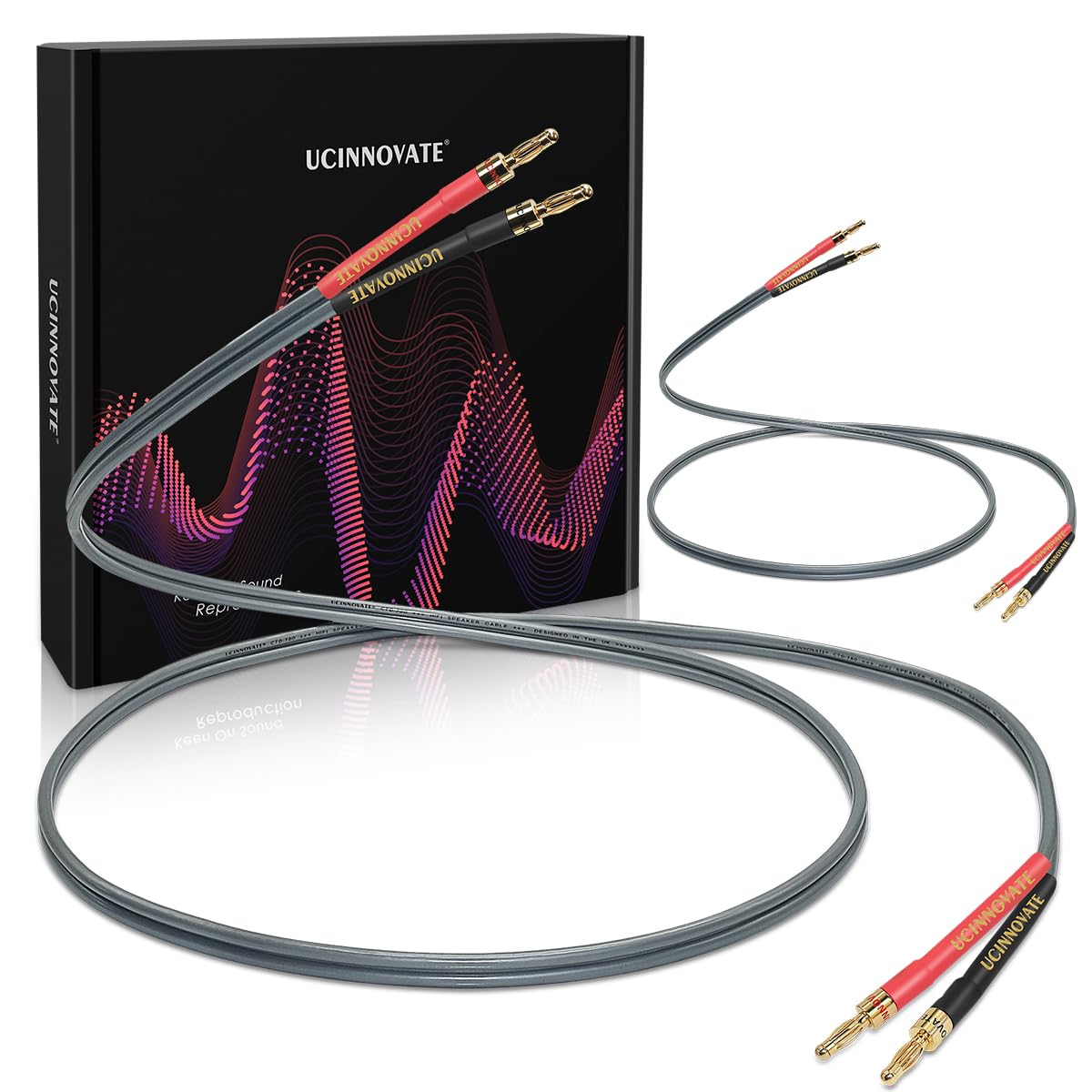 【送料無料】UCINNOVATE 2本パック 2m HiFiスピーカーワイヤーケーブル 色：シルバー