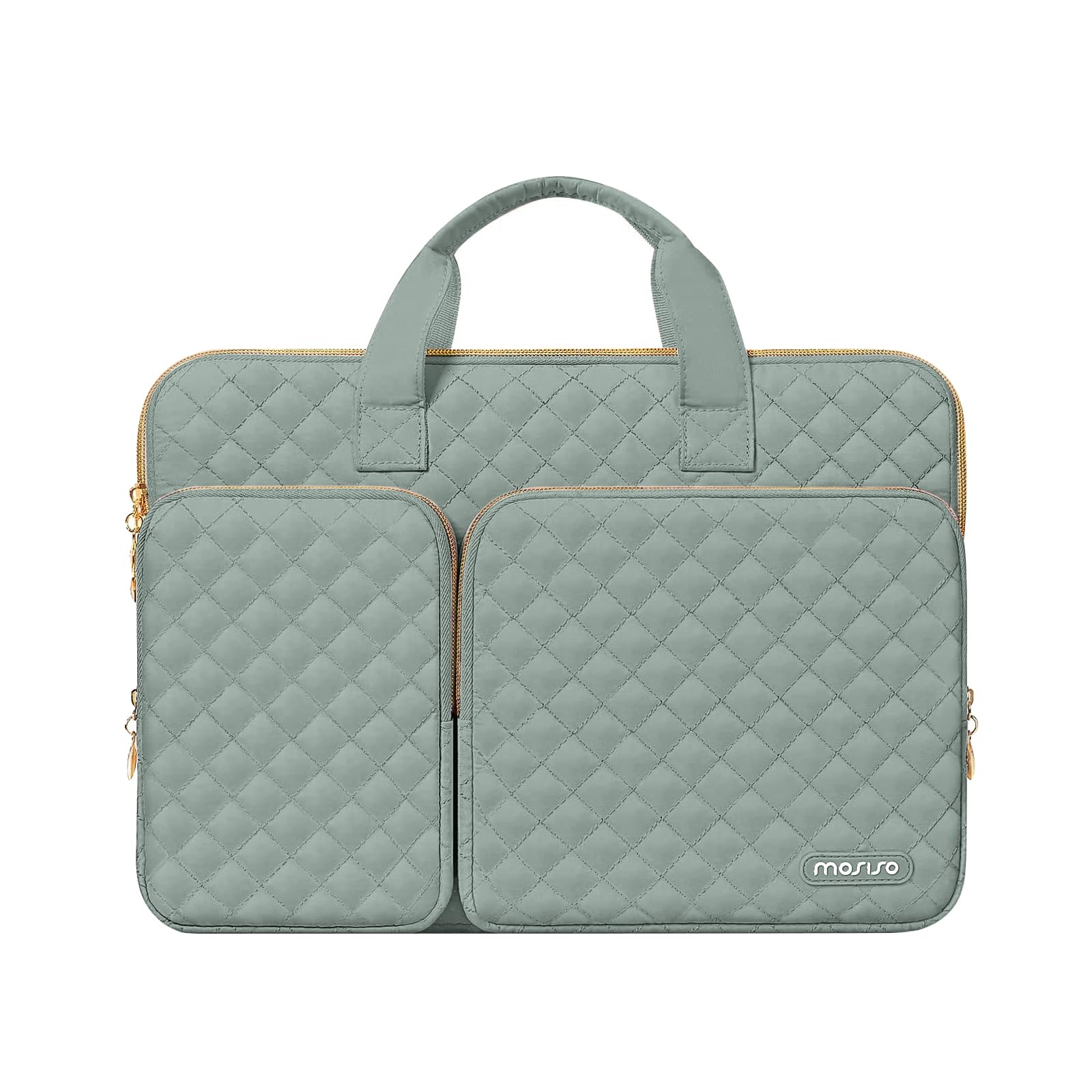 【送料無料】MOSISO 360 保護 PCケース ラップトップバッグ、2つポケット ＆ 取っ手付 ＆ ベルト付き 正方形 キルティングバッグ 色：レトロ グリーン、サイズ：13インチ