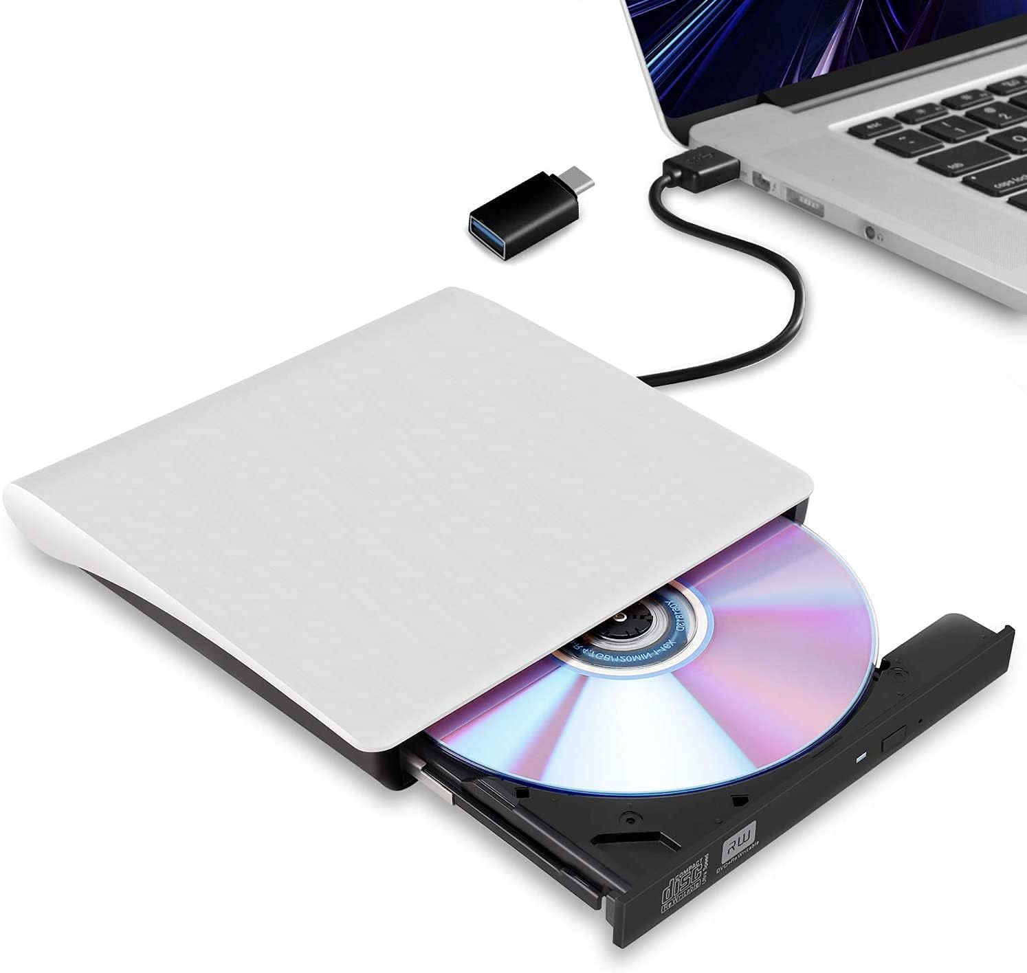 【送料無料】外付け DVDドライブ USB 3.0 type-c 外付CD・DVDドライブ CD/DVDプレーヤー 外付け光学ドライブ PC外付けドライブ ポータブルドライブ CD/DVDドライブ ノートパソコン CD/DVD読取・書込 DVD±RW CD-RW USB3.0/2.0 Window/Mac OS両対応 高 色：ホワイト(USB)