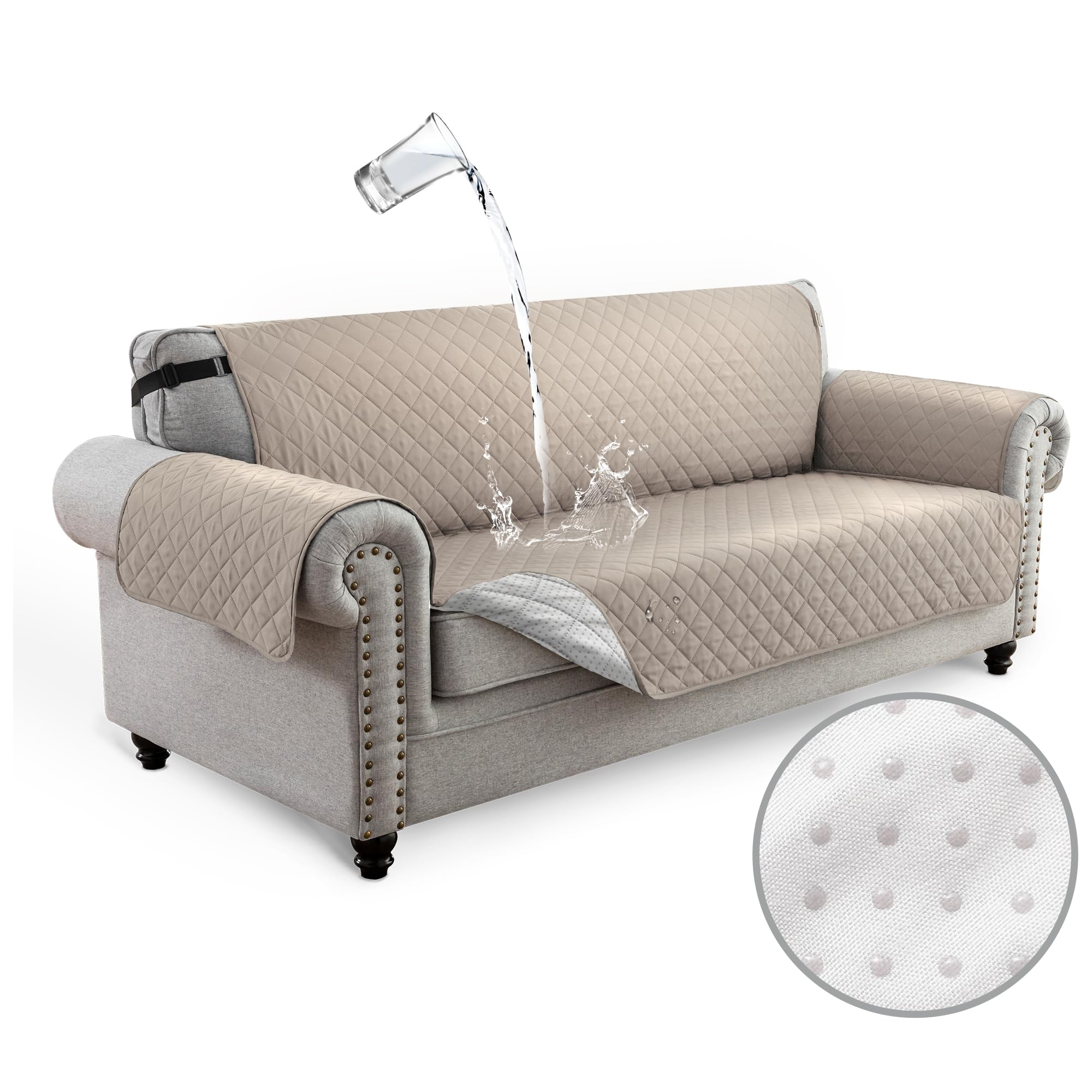 【送料無料】TIANSHU ソファーカバー 防水 犬猫対策 色：カーキ、サイズ：3人掛け