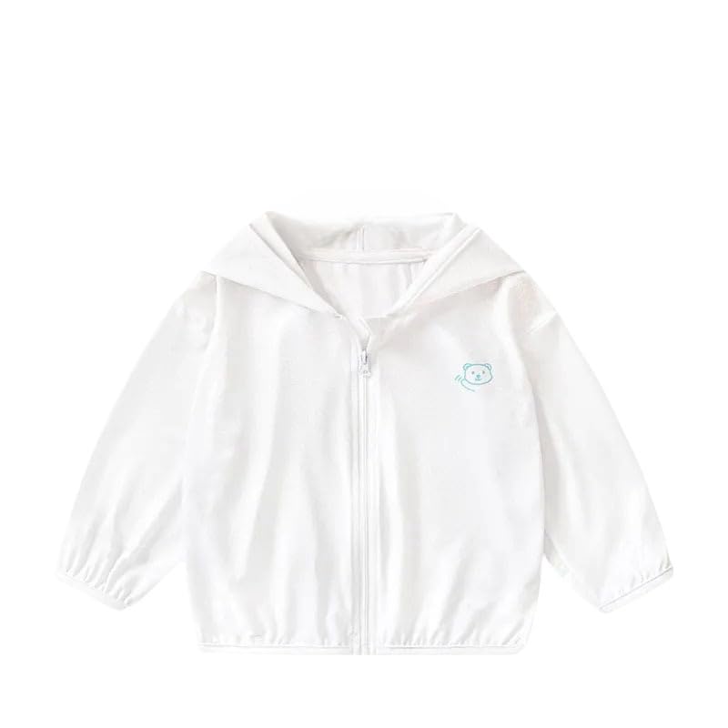 【送料無料】[SATiNU] 子供服 UVパーカー 男女 日よけパーカー ラッシュラッシュガードフード付 スウェットシャツ 長袖ジップアッププルオーバーコート 夏 秋虫除け日焼け対策 色：ホワイト、サイズ：120