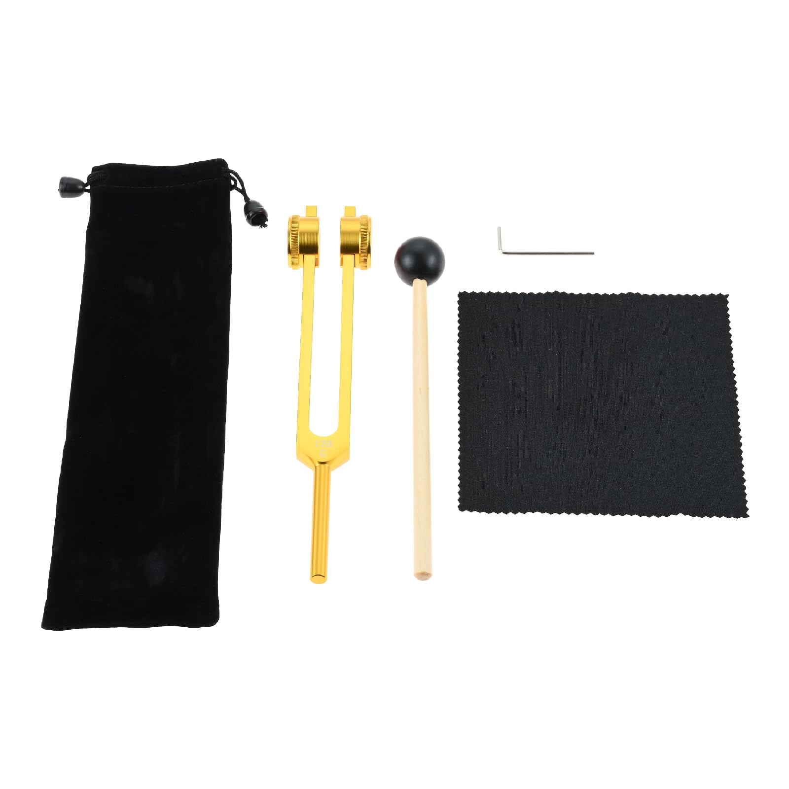 【送料無料】Dreld 128Hz 音叉、チューナー、ラバーマレット、シリコンハンマーバッグとクリーニングクロス付き、アルミニウム合金製、サウンドヒーリング癒し、楽器、振動、浄化、瞑想 色：golden