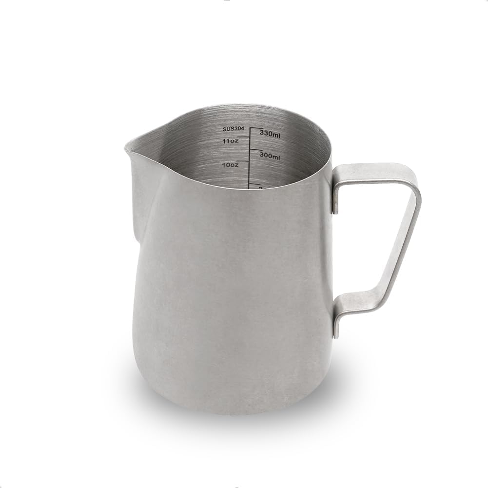 【送料無料】watchget ミルクピッチャー ミルクジャグ ラテアートピッチャー ミルク泡立て器ジャグエスプレッソ蒸気ピッチャー ステンレス製 目盛り付き ラテアート カプチーノカップ 色：レトロ シルバー、サイズ：350ml