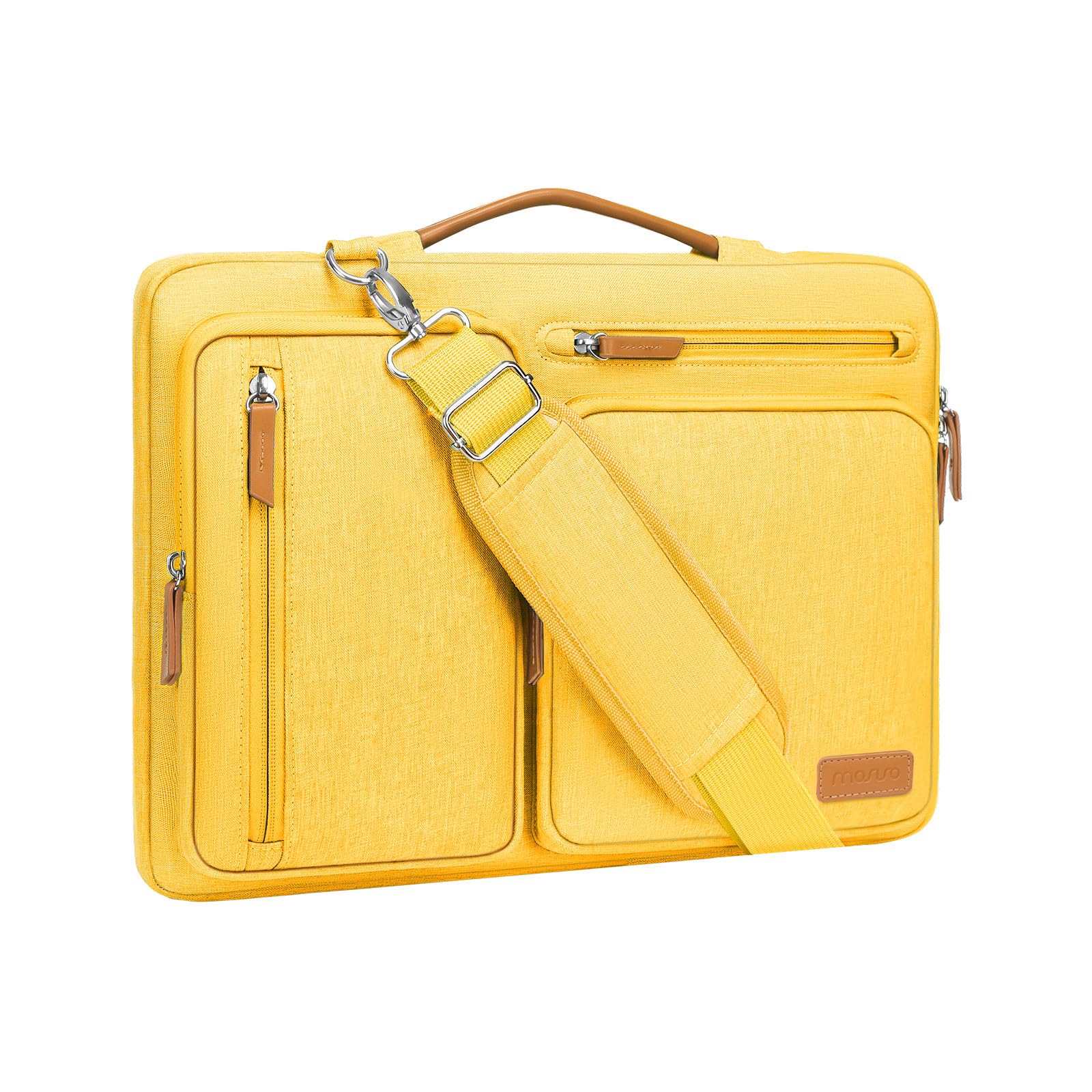【送料無料】MOSISO 360 保護 ノートパソコンショルダーバッグ、側開け メッセンジャーバッグ 4つファスナーポケット & 取っ手付き 色：イエロー、サイズ：16 インチ