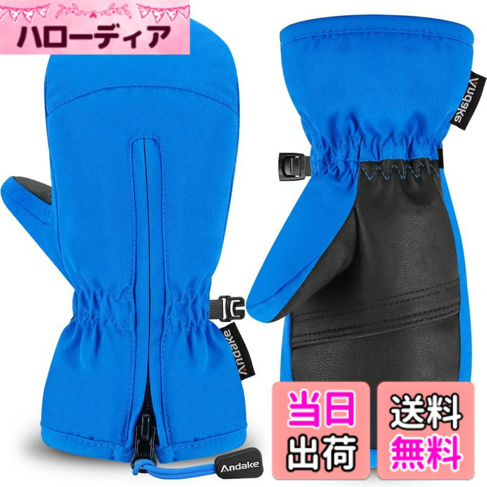 [Free Shipping] Andake Ski Gloves for Kids - Warm, Waterproof, Windproof, Non-Slip, Outdoor Snow Play Gloves - Anti-Loss Gloves for Boys and Girls - Color: Blue, Size: XXS (Ages 3-6)
