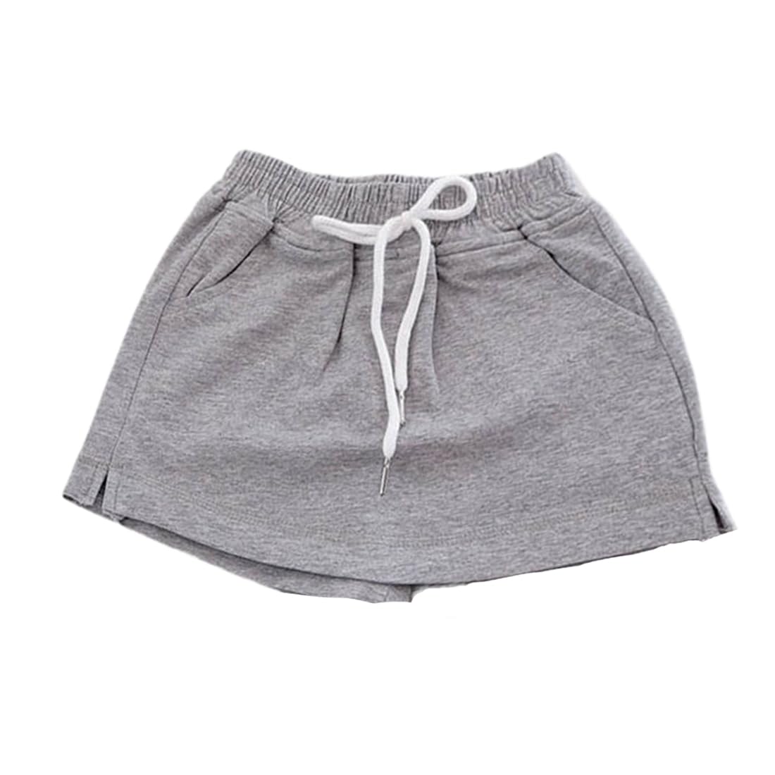 【送料無料】[VOKLLIYU] キッズ ショートパンツ スカート 女の子 ミニスカート 無地 カジュアル 可愛い Aラインスカート 半ズボン ウエストゴム ハイウエスト インナー付 通学 通園 街着 多色 100-160cm 色：グレー、サイズ：100