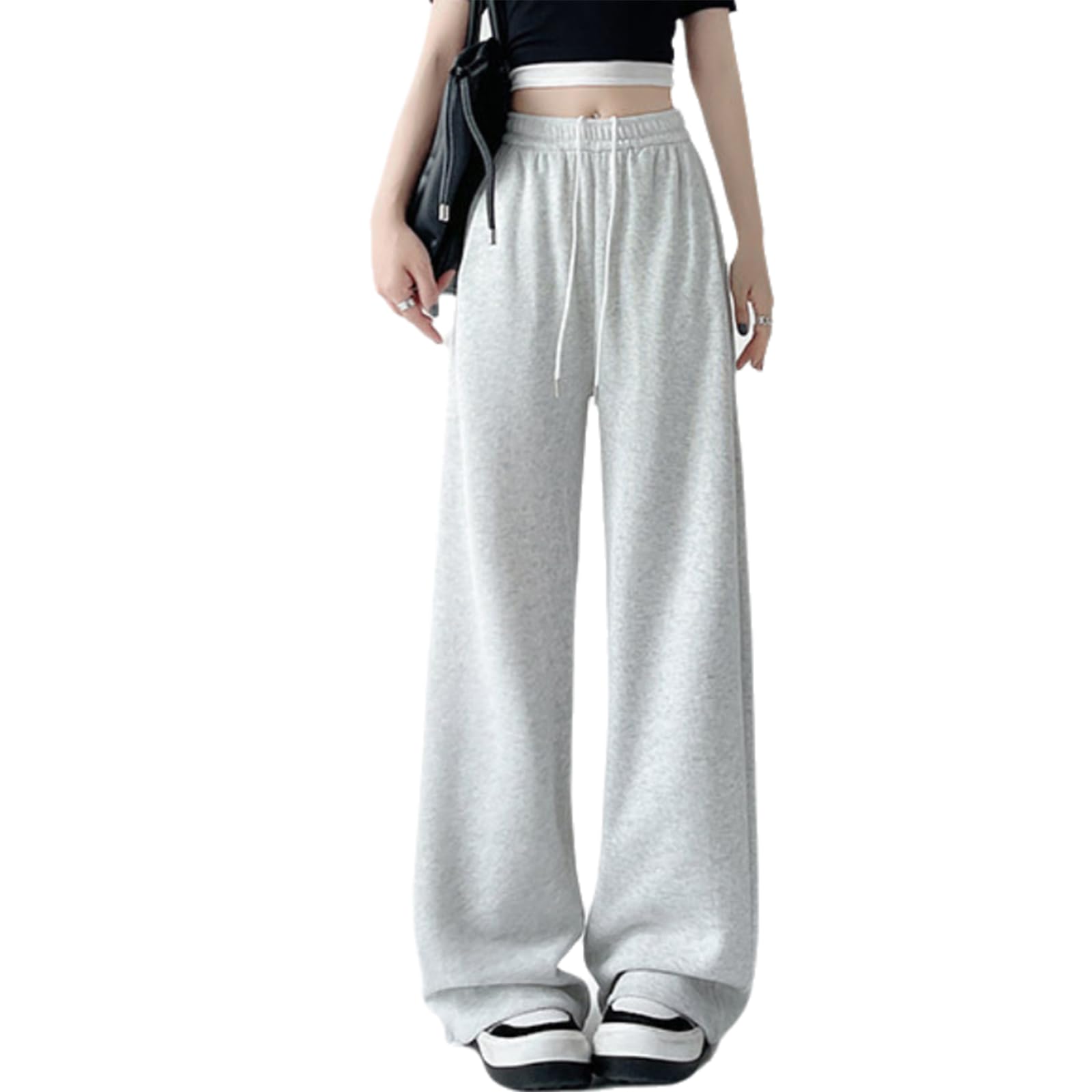 【送料無料】[Blostirno] スウェットパンツ レディース ゆったり ロングパンツ レディース 綿 通気性 スポーツウエア スラックス トレーニング 色：ライトグレー（166cm以上）、サイズ：2XL