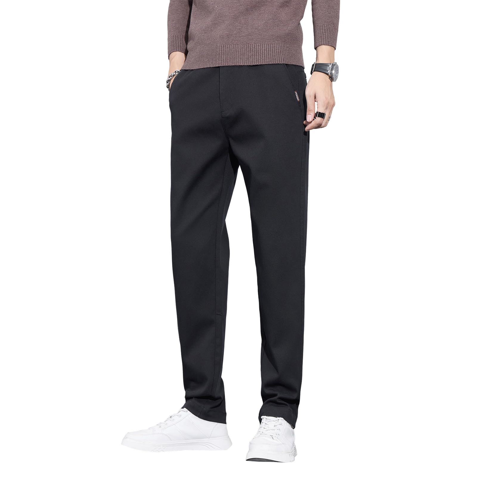 【送料無料】[YUSHOW] ズボン メンズ ゴルフパンツ ストレッチ チノパン スリム スキニーパンツ 秋服 ゴルフウェア ビジネスカジュアル 細身 美脚 ストリート ジーンズ スラックス 大きいサイズ 色：01#ブラック、サイズ：34