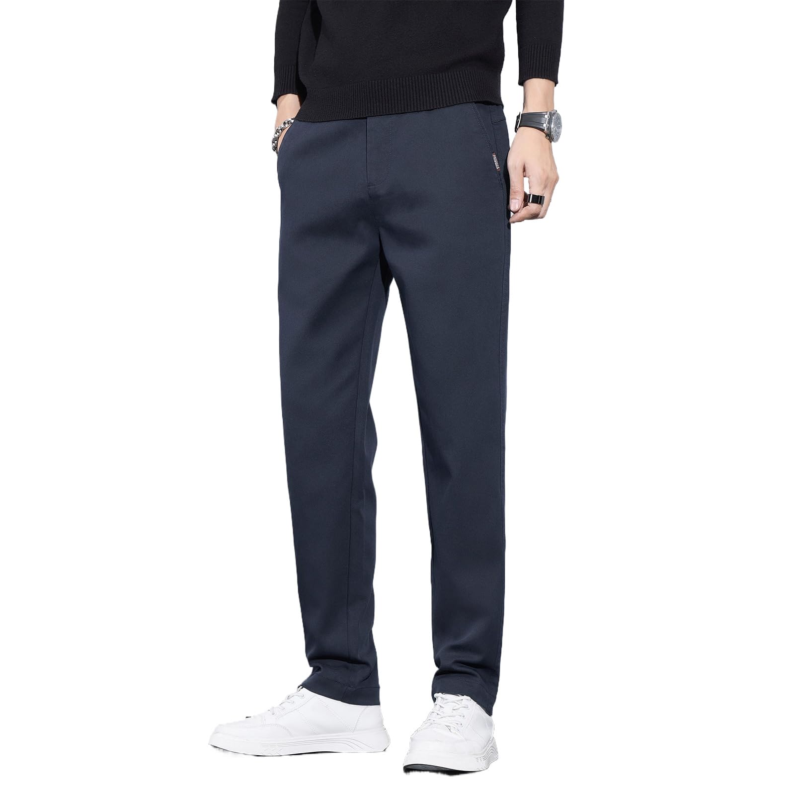 【送料無料】[YUSHOW] ズボン メンズ ゴルフパンツ ストレッチ チノパン スリム スキニーパンツ 秋服 ゴルフウェア ビジネスカジュアル 細身 美脚 ストリート ジーンズ スラックス 大きいサイズ 色：02#ダークブルー、サイズ：32
