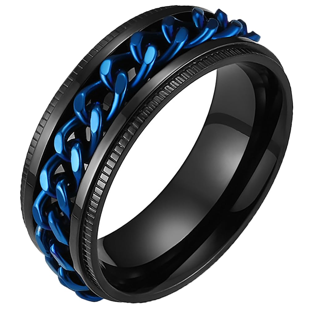 商品情報商品の説明説明 GEJ-Tech メンズ 指輪 喜平チェーン チタン リング ステンレス 回転 メンズリング 真ん中で回転する喜平チェーンをデザインに取り入れた、シンプルでおしゃれなメンズリングです。 【喜平チェーン】鎖のつなぎ方の一種で、鎖の輪をつないで90度ひねり押しつぶしたデザインをいいます。つぶした面が連続して同じ面を向いているので、重厚でなめらかな輝きが特徴です。 【スピンリング／ストレス解消】チェーン部分が回転します。スピンリングはハンドスピナーのように目立つことがなく、日常で着用しながら回転させることができます。このリングを回転させるという行為は、不安を軽減して気持ちを落ち着かせるという心理的効果があります。 派手過ぎず日常で着用しやすいリングは、ちょっとしたプレゼントにもおすすめです。 【カラー】シルバー / ピンクゴールド / ブラック / ブラック・ブルー ※このリングはアメリカサイズで製作されており、日本サイズでピッタリ表すことが出来ないので、少数点をつけた号数でサイズを表記させていただいております。主な仕様 真ん中で回転する喜平チェーンをデザインに取り入れた、シンプルでおしゃれなメンズリングです。【喜平チェーン】鎖のつなぎ方の一種で、鎖の輪をつないで90度ひねり押しつぶしたデザインをいいます。つぶした面が連続して同じ面を向いているので、重厚でなめらかな輝きが特徴です。【スピンリング／ストレス解消】チェーン部分が回転します。スピンリングはハンドスピナーのように目立つことがなく、日常で着用しながら回転させることができます。このリングを回転させるという行為は、不安を軽減して気持ちを落ち着かせるという心理的効果があります。派手過ぎず日常で着用しやすいリングは、ちょっとしたプレゼントにもおすすめです。【カラー】シルバー / ピンクゴールド / ブラック / ブラック・ブルー ※このリングはアメリカサイズで製作されており、日本サイズでピッタリ表すことが出来ないので、少数点をつけた号数でサイズを表記させていただいております。