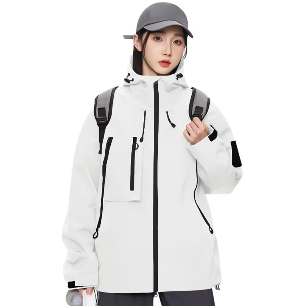 【送料無料】[Muxuryee] マウンテンパーカー レディース アウトドアジャケット ウインドブレーカー 登山 キャンプ 釣り 防風 撥水 色：ホワイト、サイズ：L