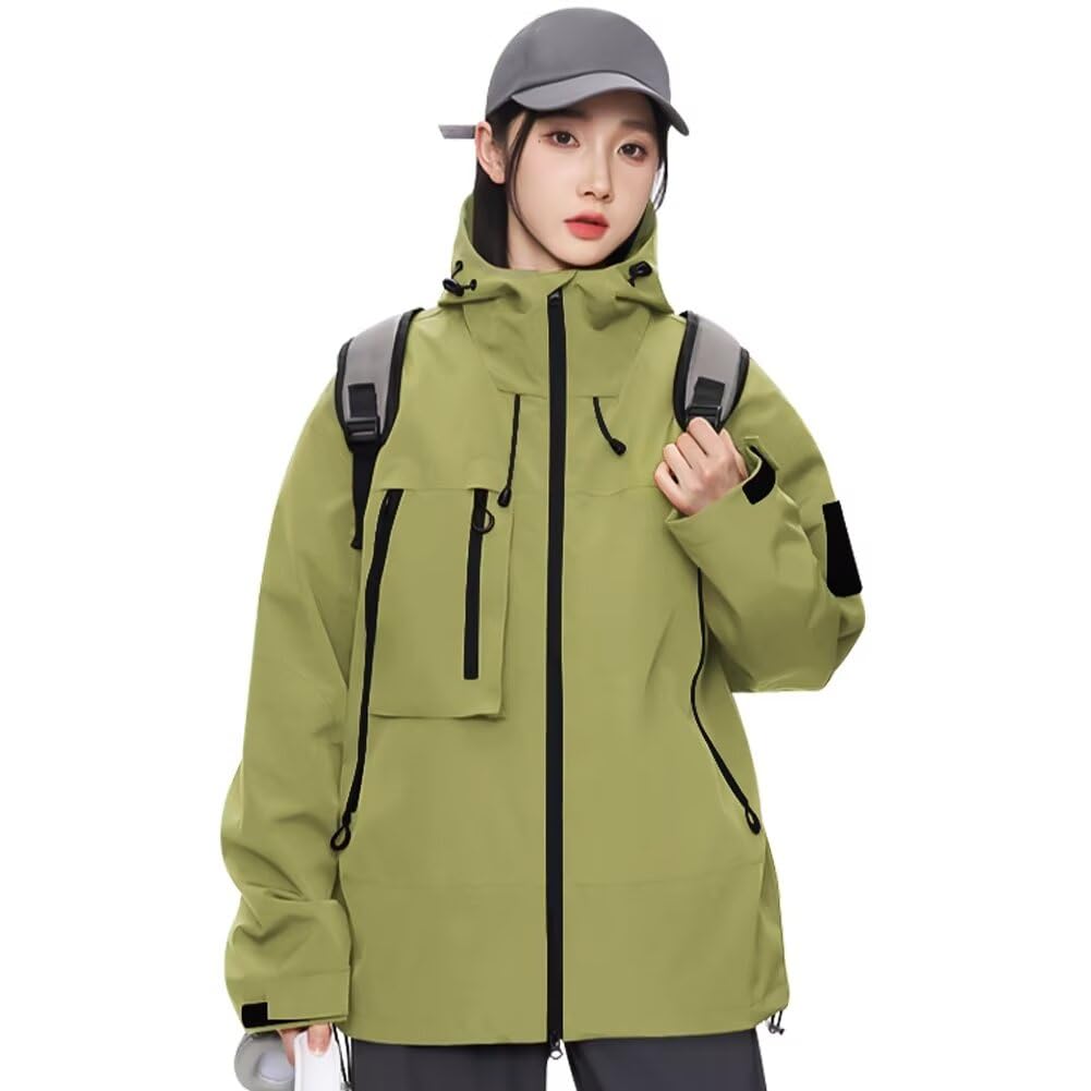 【送料無料】[Muxuryee] マウンテンパーカー レディース アウトドアジャケット ウインドブレーカー 登山 キャンプ 釣り 防風 撥水 色：グリーン、サイズ：XL