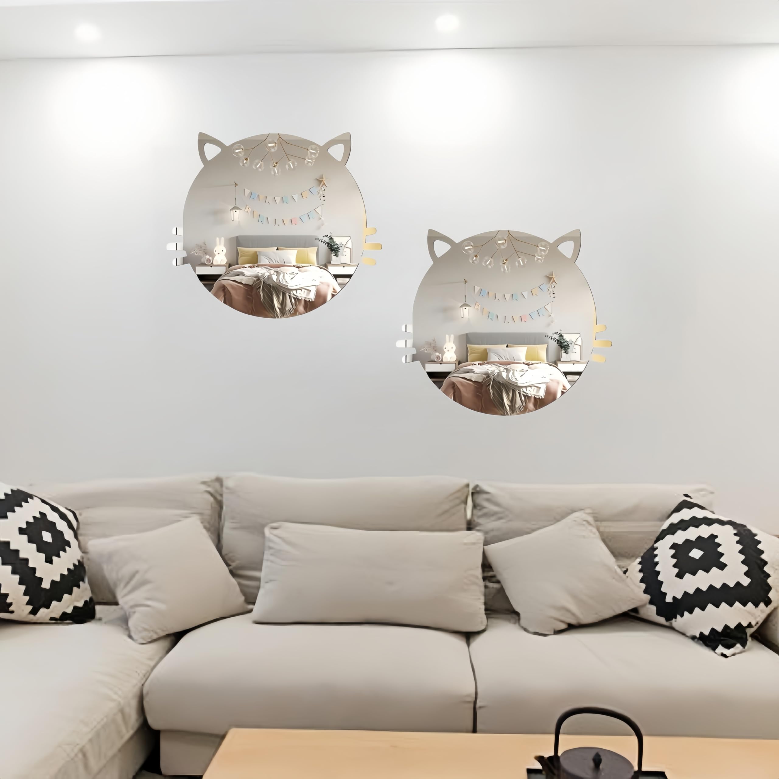 【送料無料】FLORPERRY アクリルミラー アクリルウォールステッカー 3D 可愛い動物たち ウォールステッカー DIYミラー 壁掛け 壁飾り ウォールステッカー 屋内の装飾 割れない鏡 アクリル鏡 アクリル壁装飾 寝室 居間 子供の寝室 保育園 2個 色：ブラック