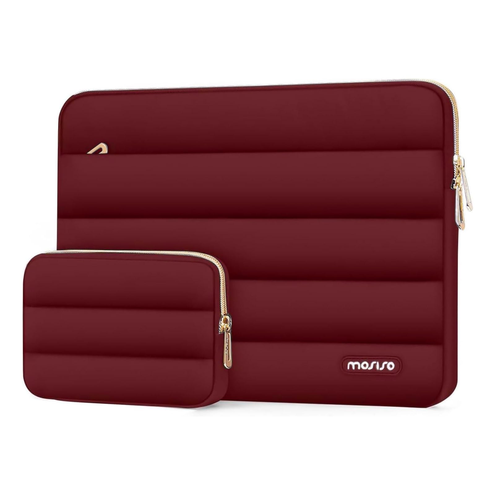 【送料無料】MOSISO ノートPCケース、ふわふわなラップトップスリーブケース、 小さなポーチ付き ポリエステル 横型バッグ 色：レッド、サイズ：16 インチ