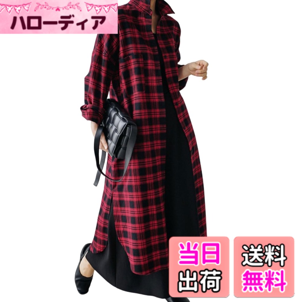 樂天商城 - 【送料無料】[7-livehouse] ワンピース シャツワンピース レディース チュニック チェックワンピース ロングシャツ 長袖 マキシ丈 ライトアウター 大きいサイズ ゆったり マキシワンピース 前開き きれいめ 着痩せ 通学 通勤 春 秋 色：レッド、サイズ：M