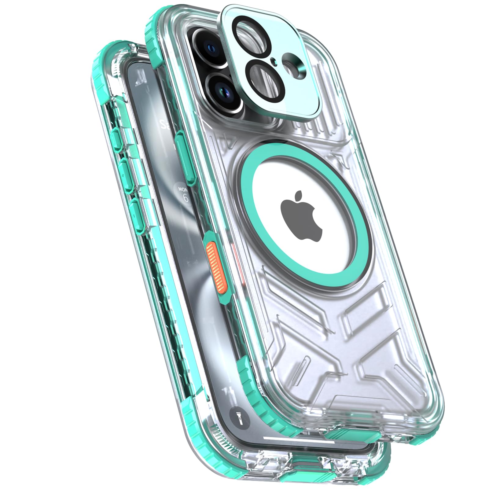 【送料無料】【UMITTOS】iPhone 16用 防水ケース MagSafe対応 米軍基準 衝撃吸収 水中撮影 顔認証 全面保護 防雪 防塵 滑り止め 頑丈 耐衝撃 ストラップ付き 雨の日・お風呂など適用（6.1インチ） 色：青い、サイズ：iPhone 16