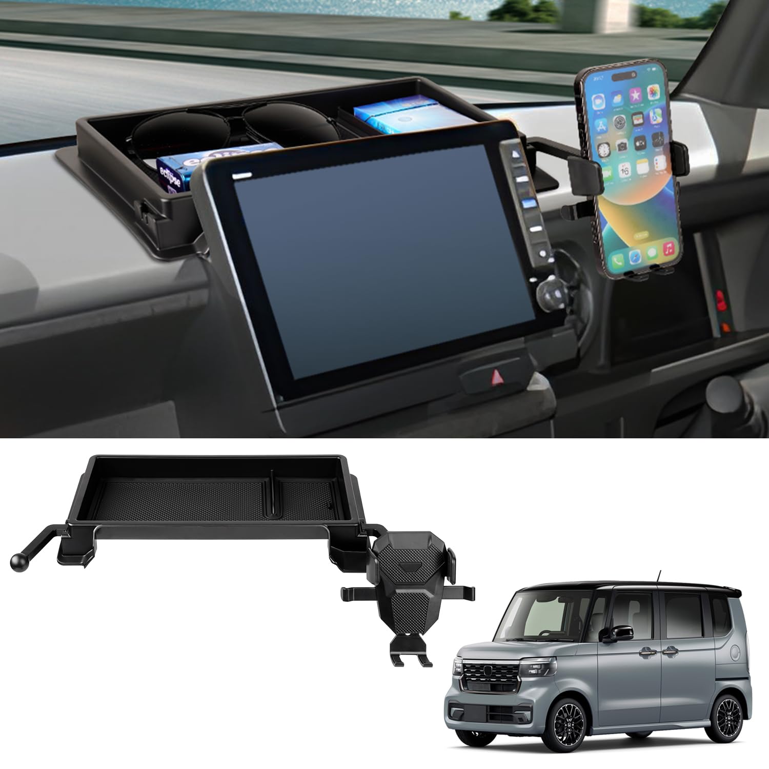 【送料無料】Auto Spec スズキ エブリイワゴン に適合 ダッシュボードトレイ DA17W DA17V 車内収納ボックス 3Dトレイ カー用品 携帯ホルダー スマホホルダー付き 360度回転 小物入れ 車種専用設計 内装 パーツ 滑り止めラバーマット付き 収 サイズ：ホンダ N-BOX JF5/JF6