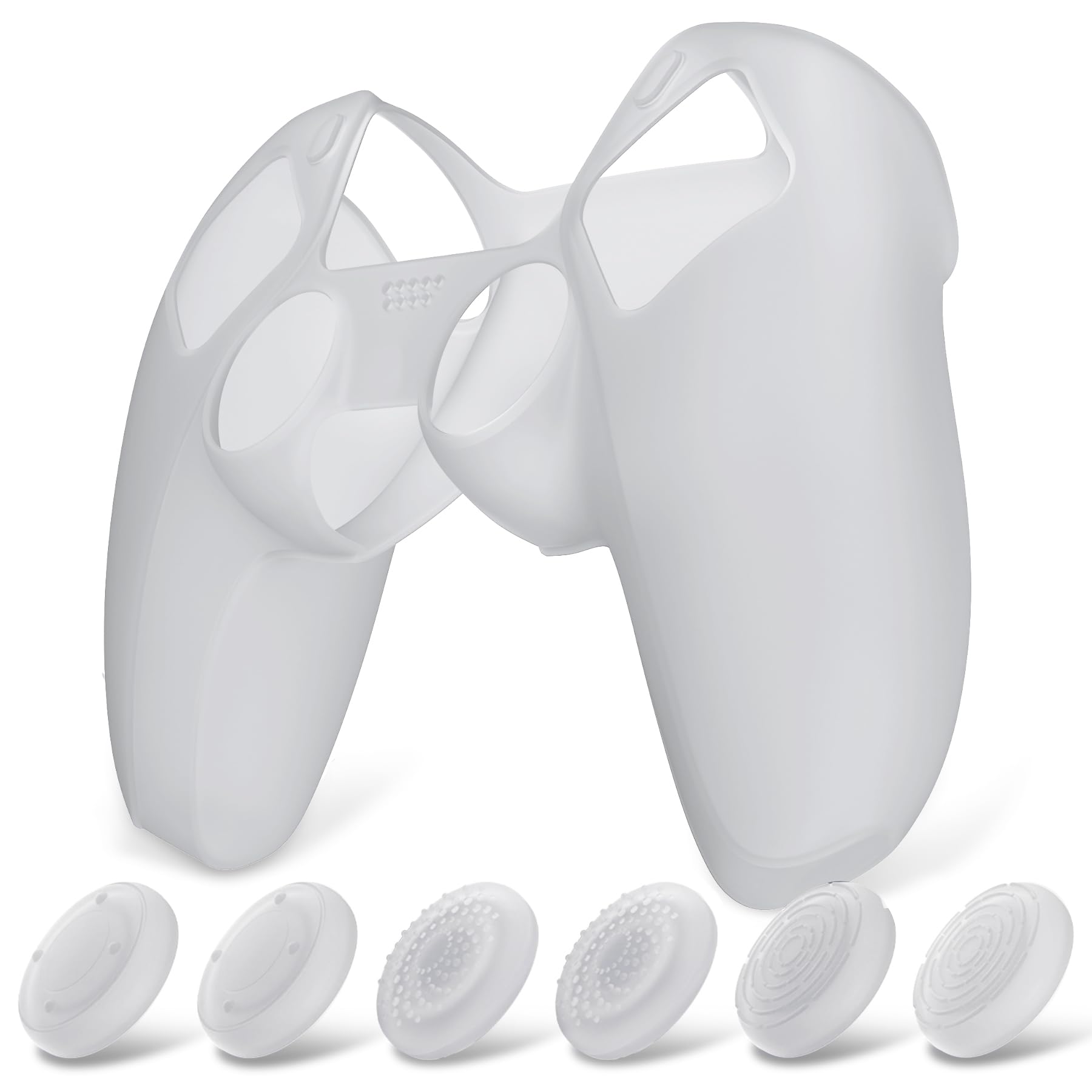 【送料無料】PlayVital ピュアシリーズps5コントローラーに対応用保護シリコンカバー、ps5コントローラーに対応用ソフトラバーグリップケースサムスティックキャップ六つ付き、充電スタンドに使用可能 色：クリアホワイト