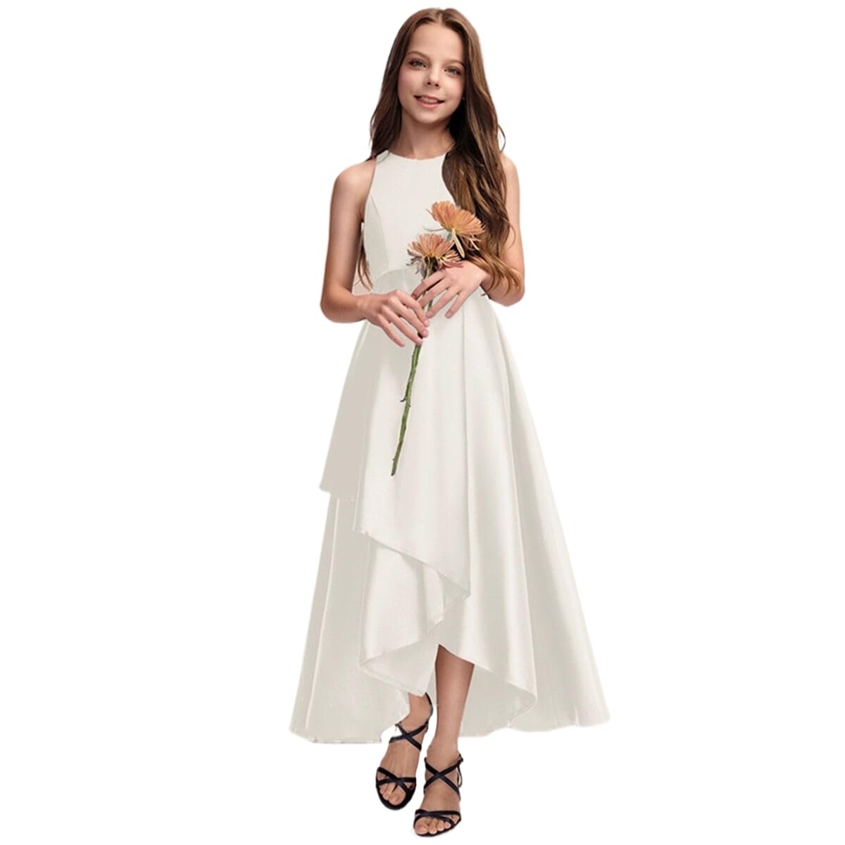 【送料無料】[VOKLLIYU] 子供ドレス 女の子 キッズ ドレス 発表会 ピアノ発表会 ドレス 結婚式 入園式 演奏会 お呼ばれ フォーマル ワンピース プリンセスドレス 100-160 色：1-ホワイト、サイズ：150
