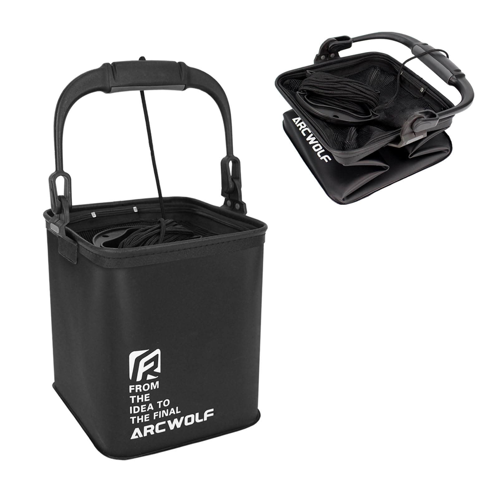 【送料無料】ARCWOLF 釣り バッカン 魚護桶 ポータブル水汲み兼用 ビーズ付き ロープ 折りたたみ EVA素..
