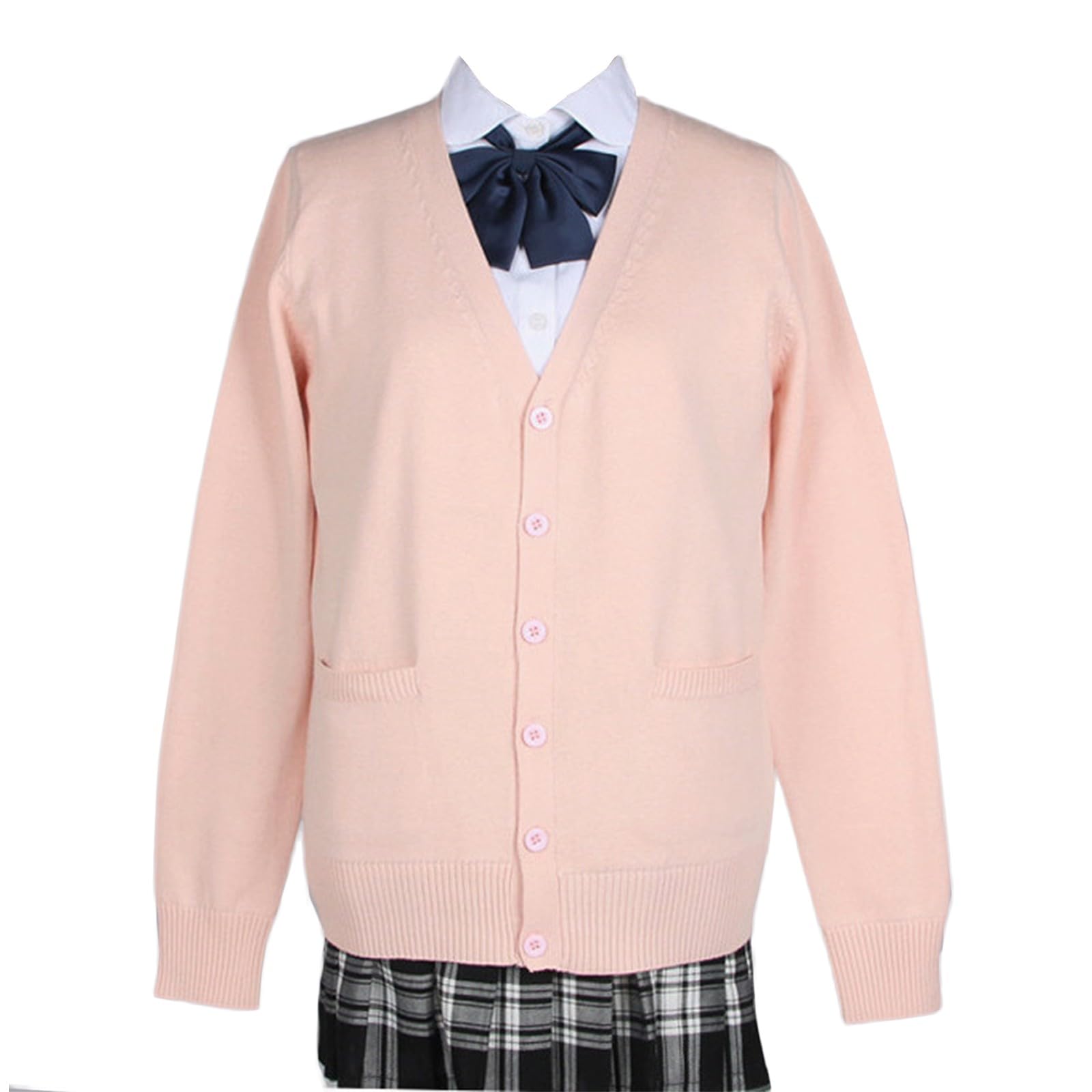 【送料無料】[Niliv] カーディガン 女子 制服 学生 スクールカーディガン レディース Vネック ゆったり メンズ 男女兼用 綿100% 高校生 中学生 通学 オフィス 色：桜ピンク、サイズ：M