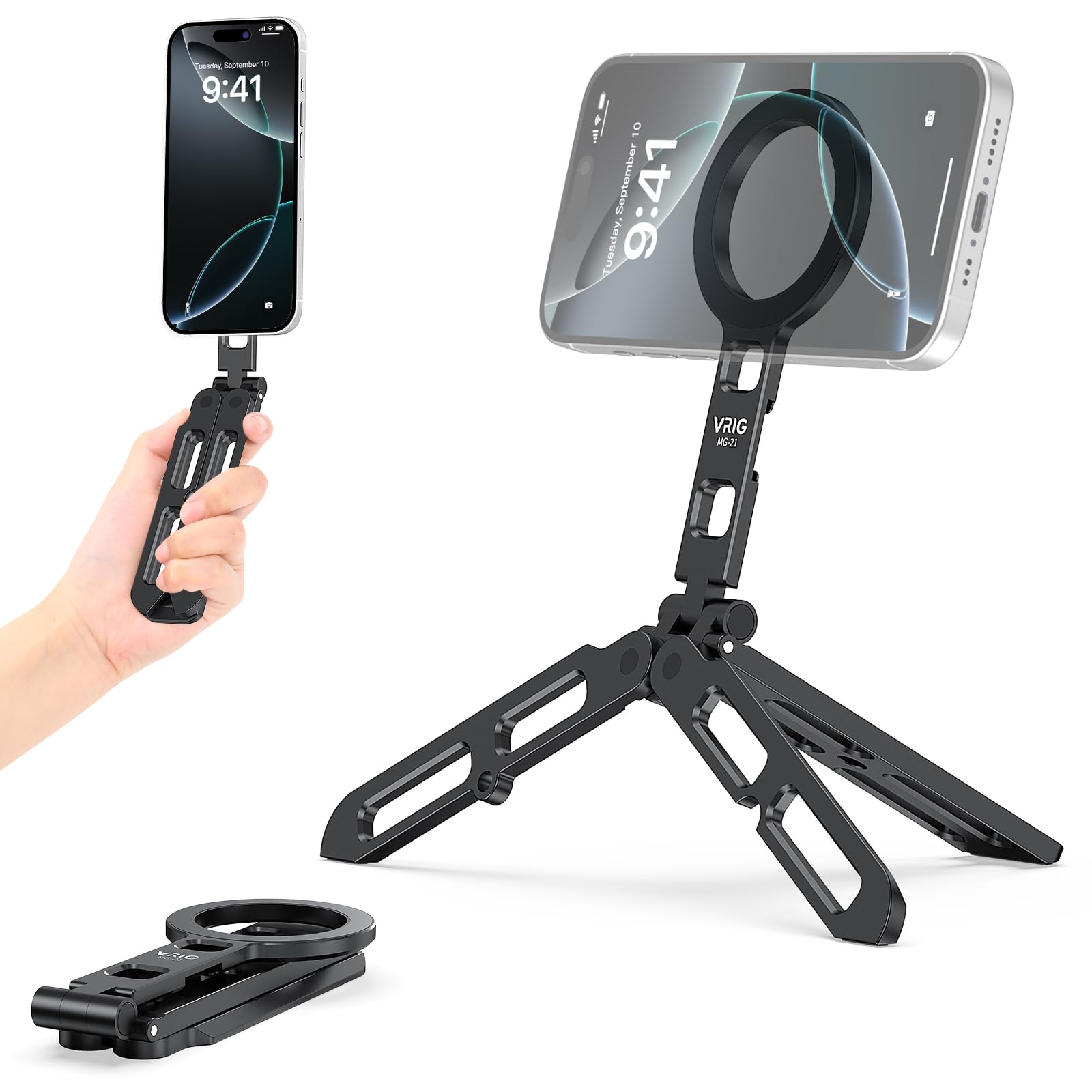 【送料無料】VRIG スマホホルダー三脚 magsafe 三脚マウント 色：ブラック、サイズ：ミニ