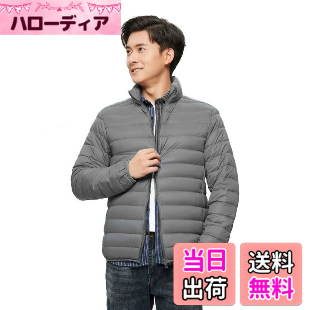 【送料無料】MUISHUYU ウルトラライト ダウンジャケット メンズ 軽量 ダウンコート アウター 暖かい 撥水 防寒 防風 収納袋付き 秋冬 YU48 色：グレー、サイズ：L
