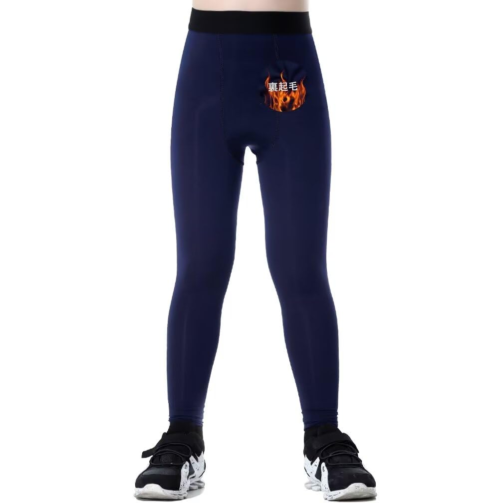 【送料無料】[Muxuryee] スポーツタイツ 裏起毛 ジュニア 野球 インナースパッツ キッズ レギンス コンプレッションタイツ スポーツインナー 子供 スキーウェア サッカー インナー アンダーウェア [UVカット・吸汗速乾] 色：ネイビー、サイズ：120