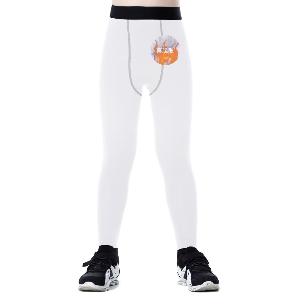 【送料無料】[Muxuryee] スポーツタイツ 裏起毛 ジュニア 野球 インナースパッツ キッズ レギンス コンプレッションタイツ スポーツインナー 子供 スキーウェア サッカー インナー アンダーウェア [UVカット・吸汗速乾] 色：ホワイト、サイズ：150