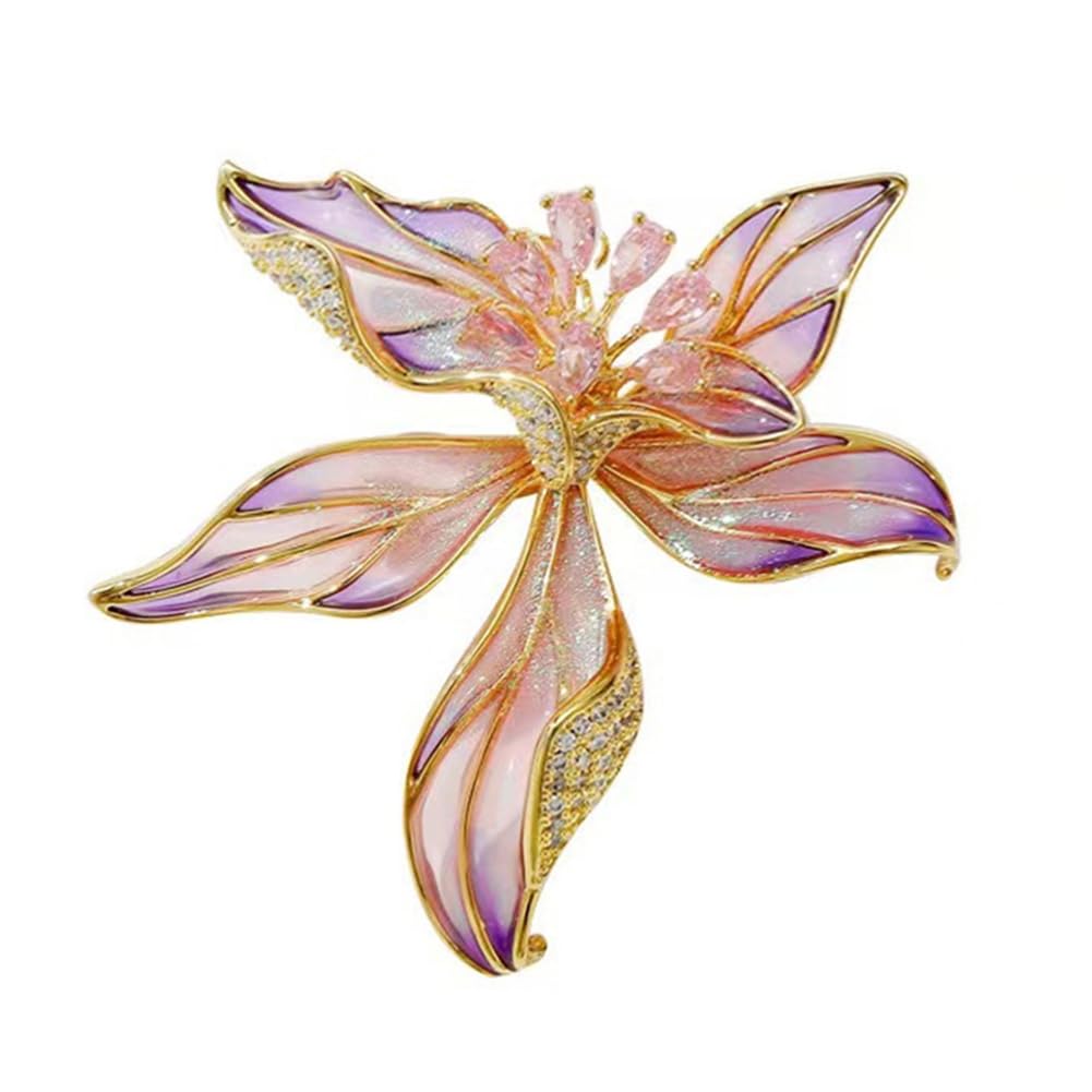 【送料無料】FASELE ブローチ コサージュ 復古 卒業式 入学式 セレモニー エナメル フォーマル ジャケット スーツ ギフト 結婚式 お呼ばれ ドレス パーティー ピン おしゃれ 輝き ブローチ アクセサリー 優雅 色：優蘭の花・紫色、サイズ：中
