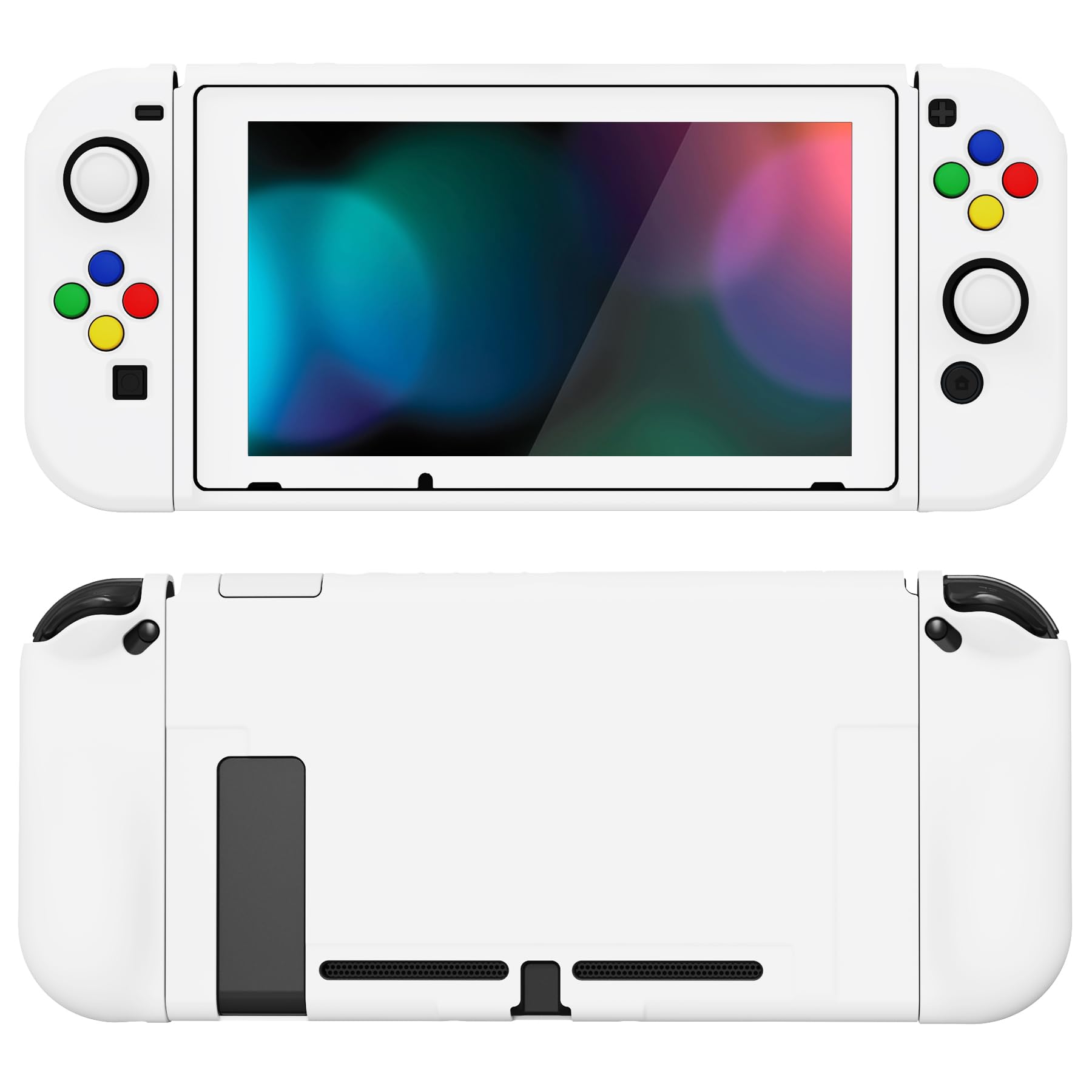 【送料無料】PlayVital ZealProtect Nintendo Switchに対応用ソフト保護シェル、switchに対応用フレキシ保護カバー、スクリーン保護フィルム＆サムグリップキャップ＆ABXY方向ボタンキャップ付き-純色系 色：ホワイト