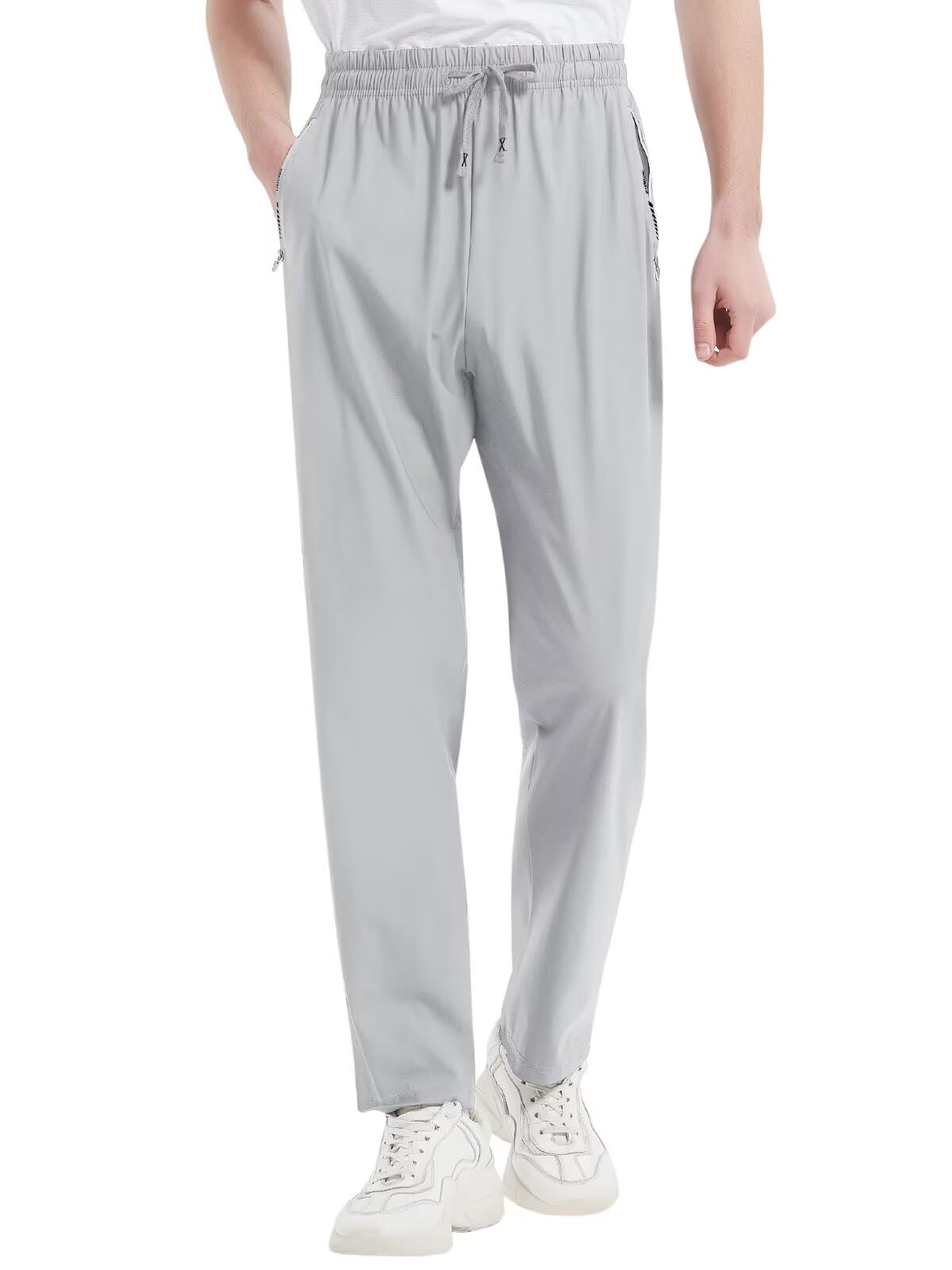 【送料無料】[THREEGUN] ズボン メンズ 冷感 ゆったり ロングパンツ スウェットパンツ 冷感パンツ 薄手 ジョガーパンツ カジュアルパンツ 吸水速乾 夏服 色：ライトグレー、サイズ：3XL